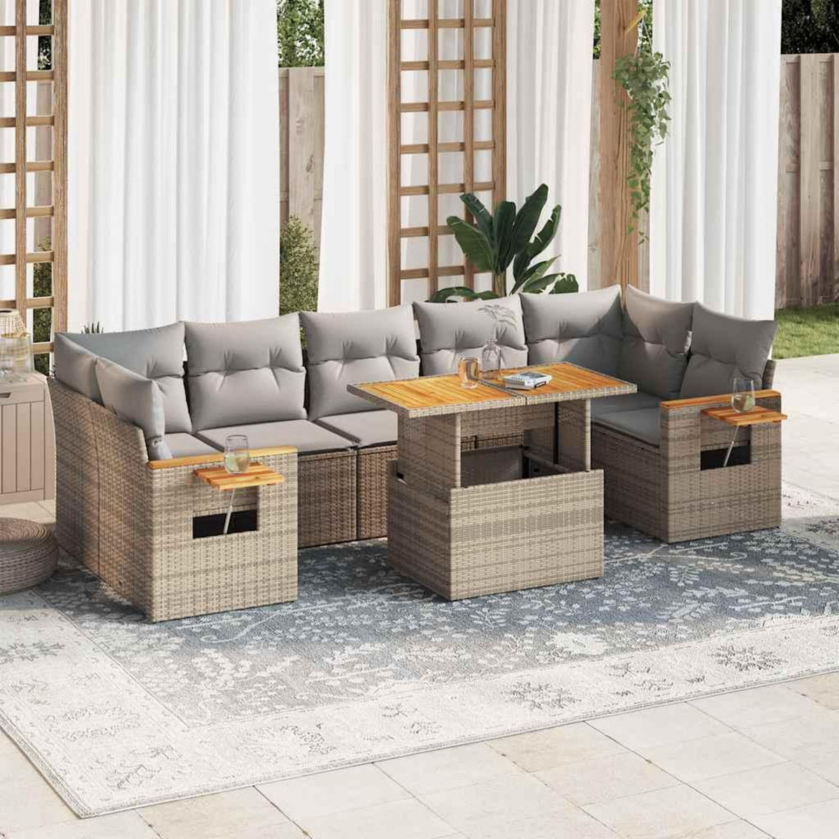 VIDAXL Salon de jardin avec coussins 8 pcs beige resine tressee acacia