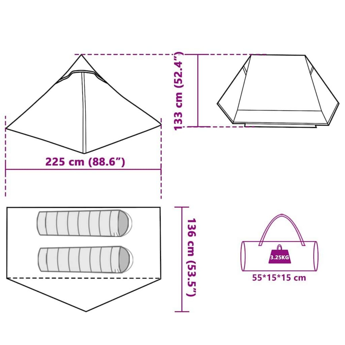 VIDAXL Tente de camping 2 personnes bleu impermeable