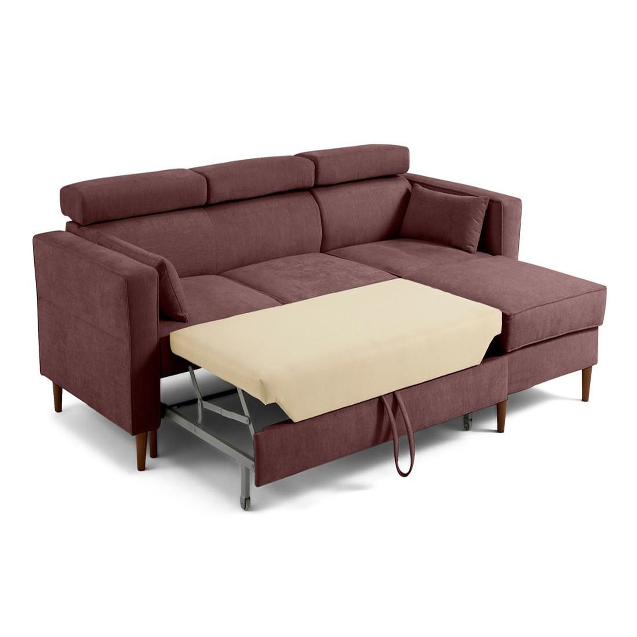 Voir la diapositive 2 : BEST MOBILIER Alicante - canapé d'angle réversible convertible avec têtières - coffre - 4 places - en tissu texturé