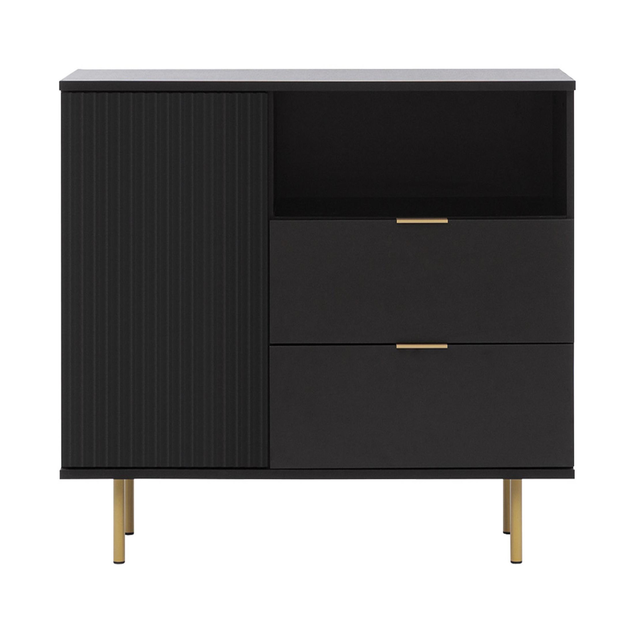 BEST MOBILIER Monica - buffet - noir - 2 tiroirs, 1 porte et 1 niche - 107 cm. Coloris disponibles : Noir