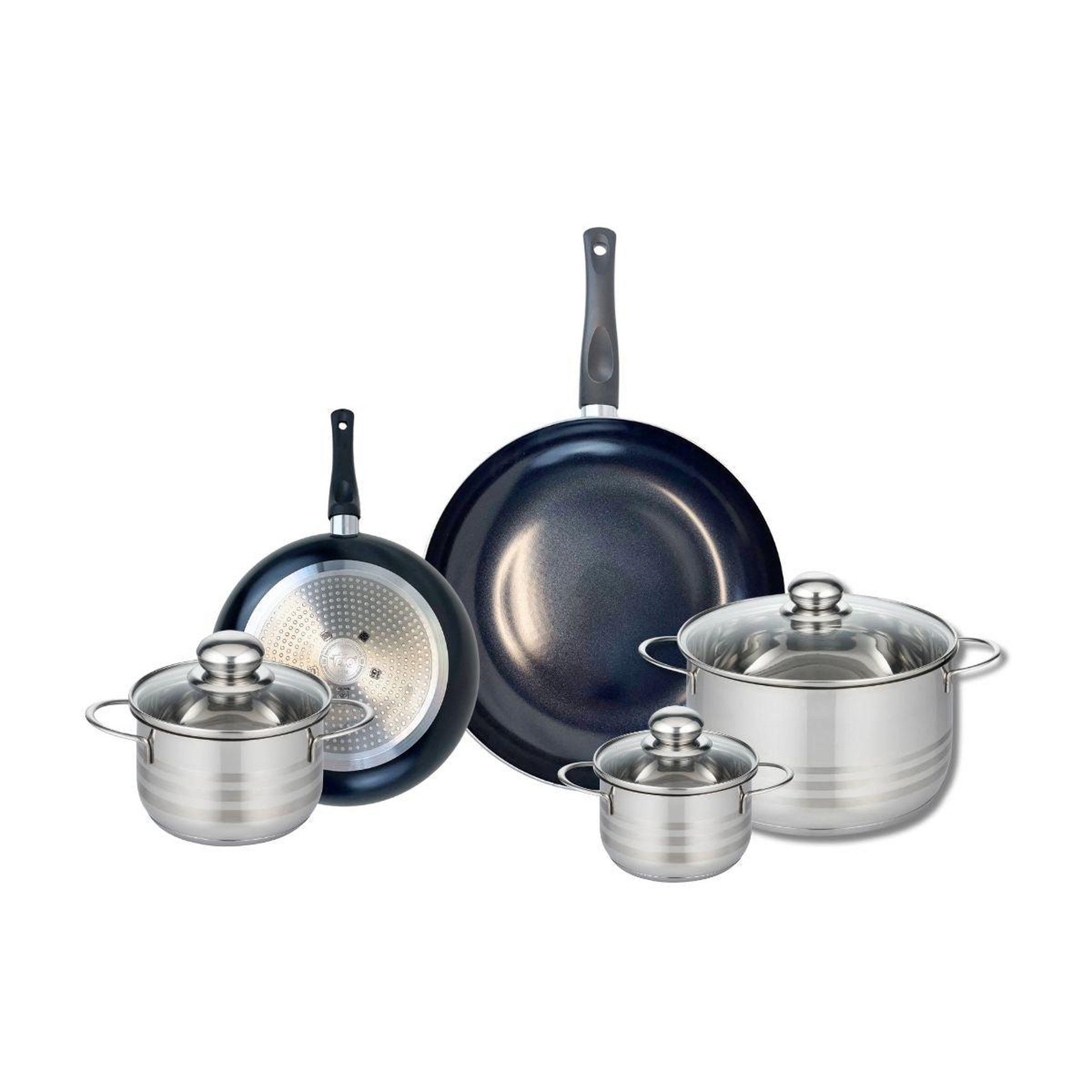 ELO Ensemble de 2 poêles de cuisson 20 et 28 cm et 3 faitouts 12, 14 et 20 cm elo prima brillant