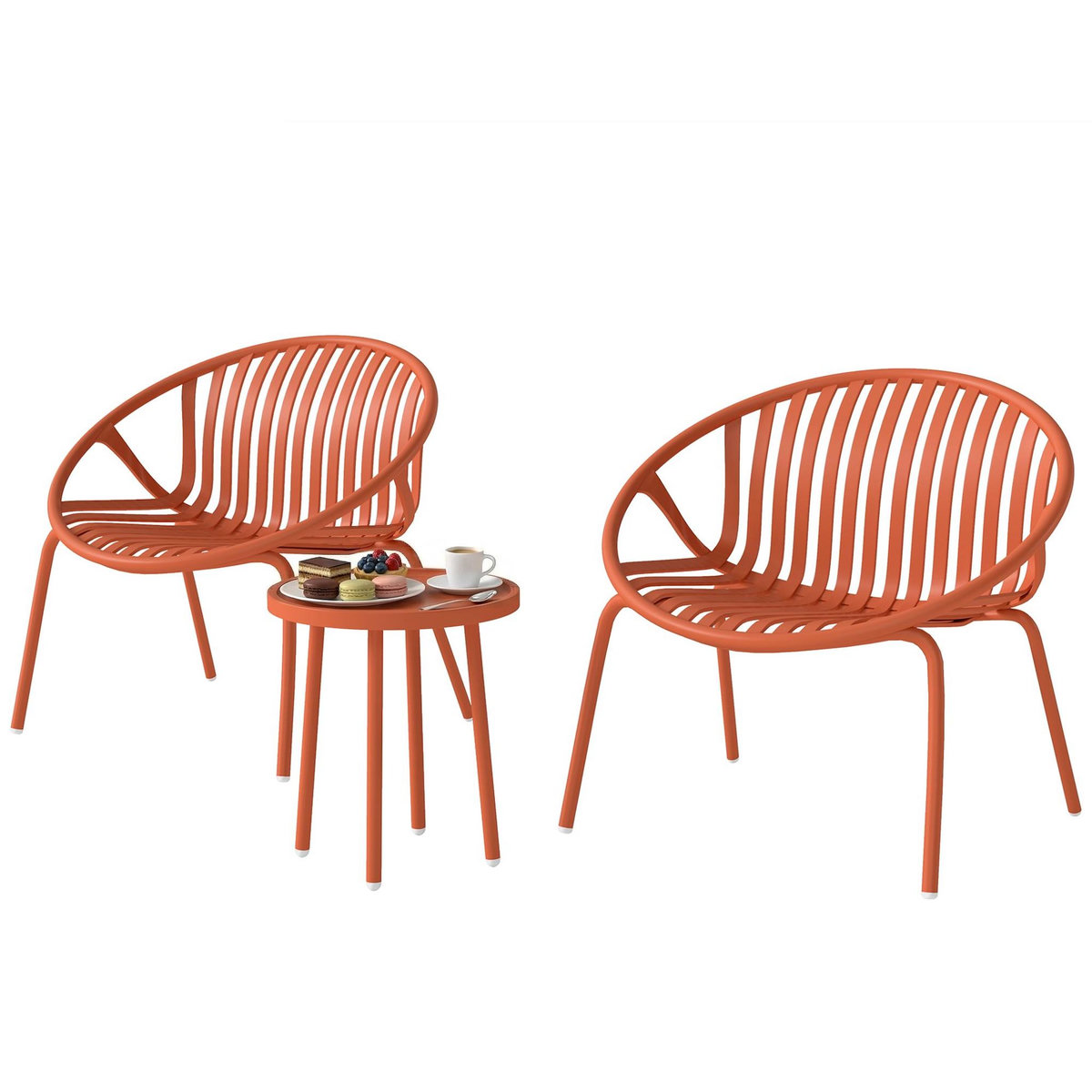 OUTSUNNY Salon de jardin design vintage 3 pièces 2 places brique