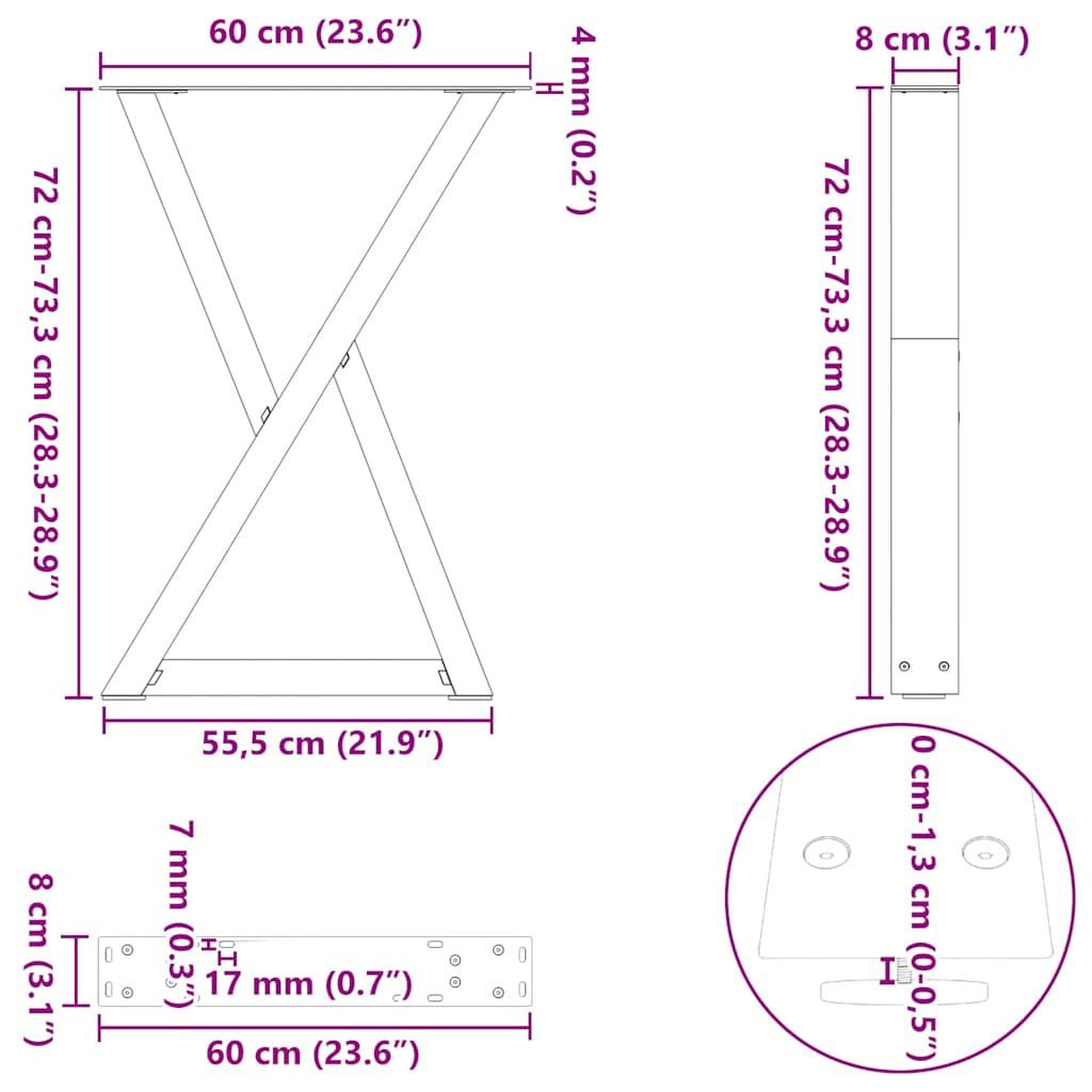 Voir la diapositive 6 : VIDAXL Pieds de table a manger 2 pcs anthracite 60x(72-73,3)cm