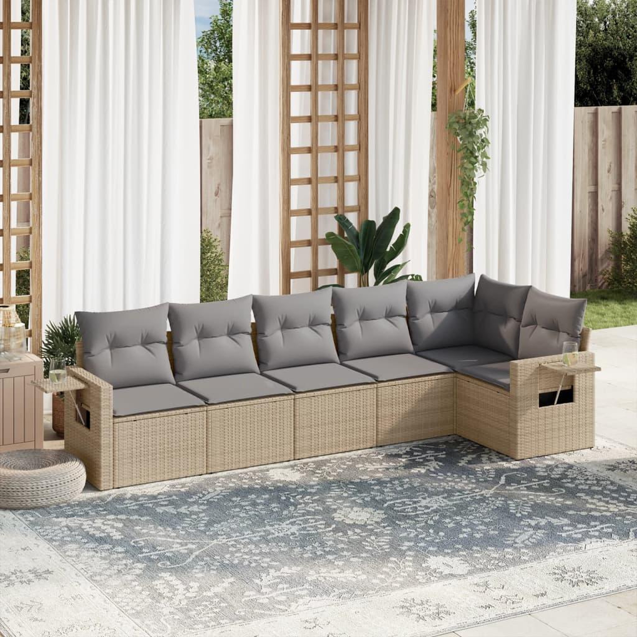 VIDAXL Salon de jardin avec coussins 6 pcs beige resine tressee