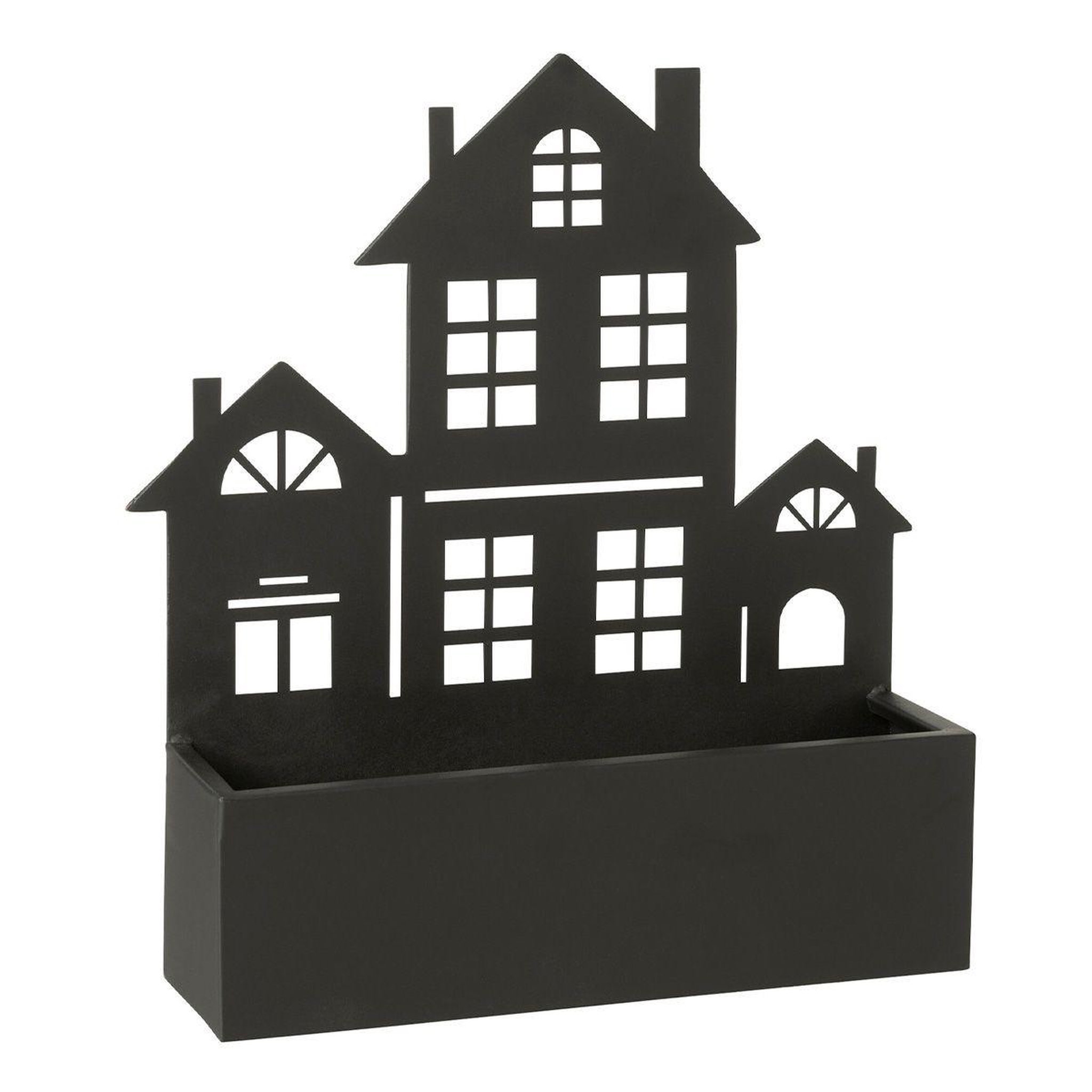 Voir la diapositive 1 : J-LINE Jardinière murale en métal  maison  47cm noir
