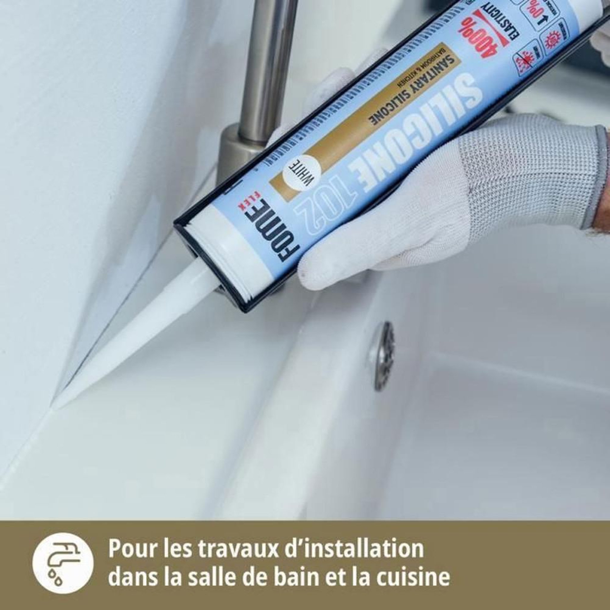 Voir la diapositive 6 : Joint mastic silicone sanitaire gris acétate 310 ml, anti-moisissure S1, F-EXT-INT-CC/G-CC/S conforme EN 15651-1/2/3