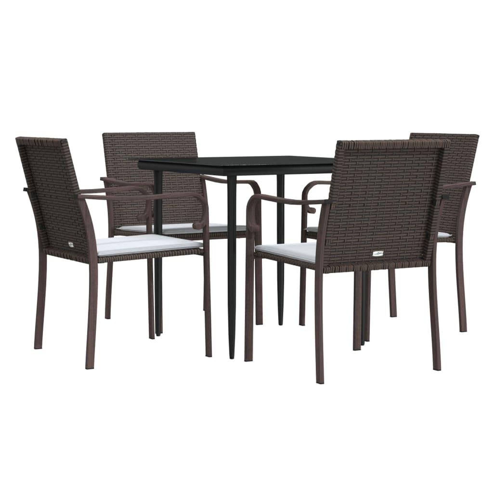 Voir la diapositive 3 : VIDAXL Ensemble a manger de jardin 5 pcs coussins resine tressee acier