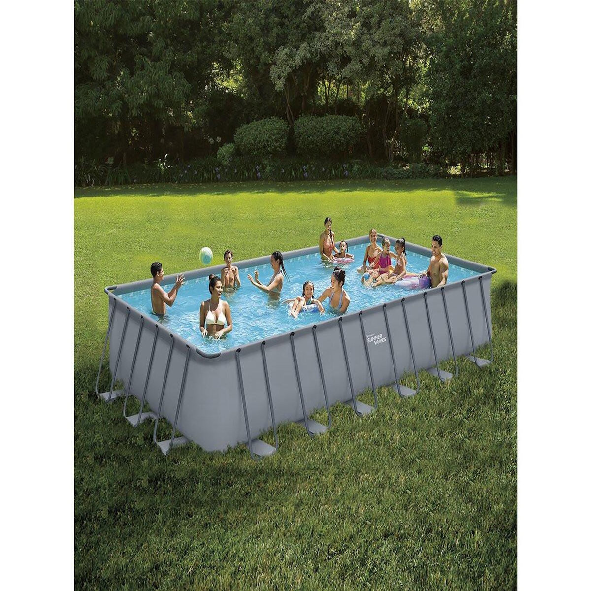 Habitat et Jardin Piscine tubulaire grise -  LUDO 5  - 7.32 x 3.66 x 1.32 m - sans filtration