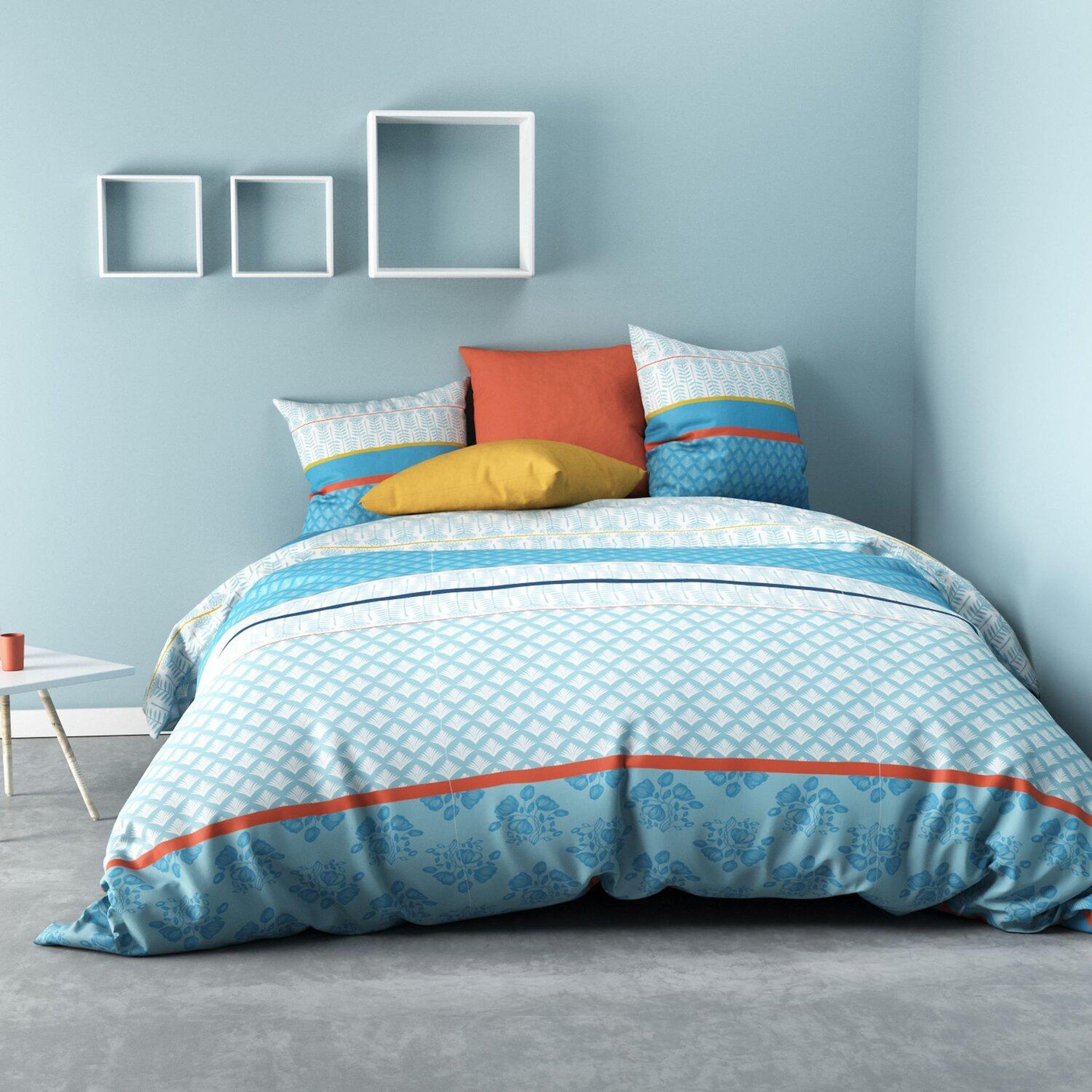 Les Ateliers du Linge Parure housse de couette coton 57fils eva blue. Coloris disponibles : Bleu