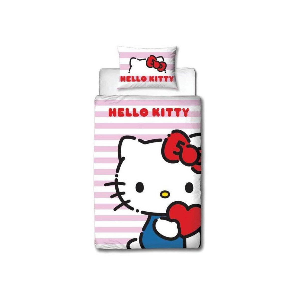 HELLO KITTY Parure de lit réversible - HELLO KITTY - Microfibre - 1 housse de couette 140 x 200 cm + 1 taie 63 x 63 cm