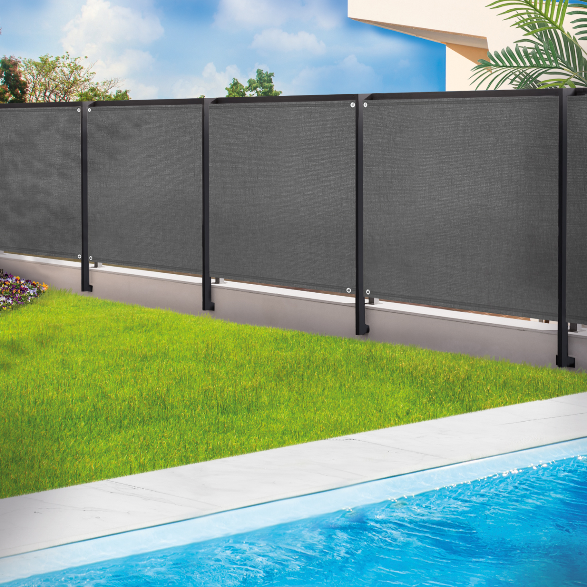 Voir la diapositive 2 : ID MARKET Brise vue renforcé 1,2 x 10 m gris 220 gr/m² luxe pro