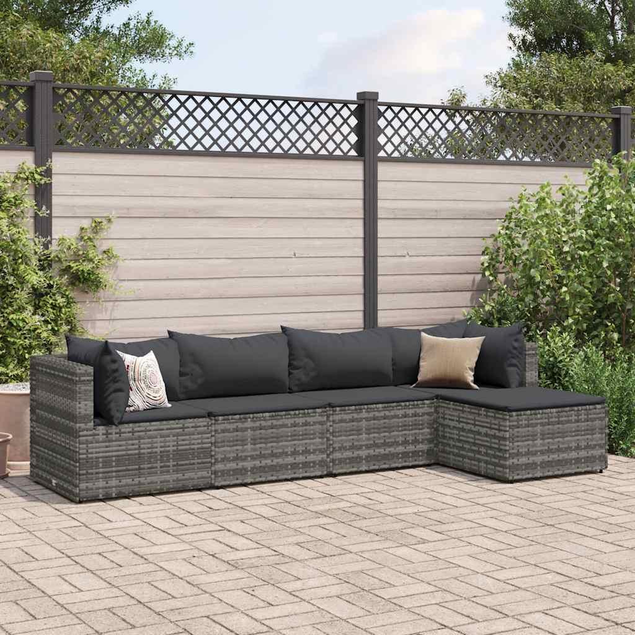 VIDAXL Salon de jardin 5 pcs avec coussins Gris Resine tressee