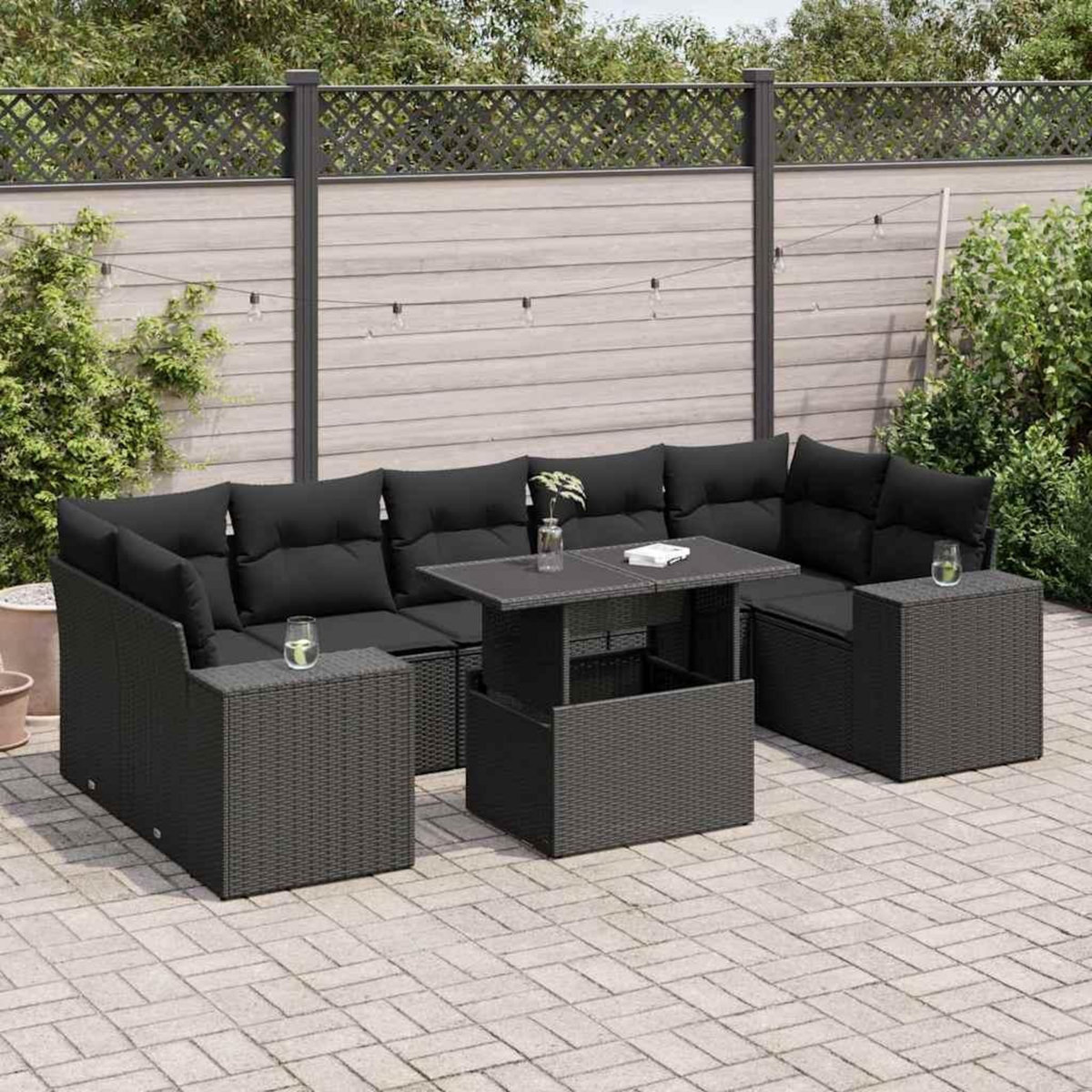 VIDAXL Salon de jardin 8 pcs avec coussins noir resine tressee