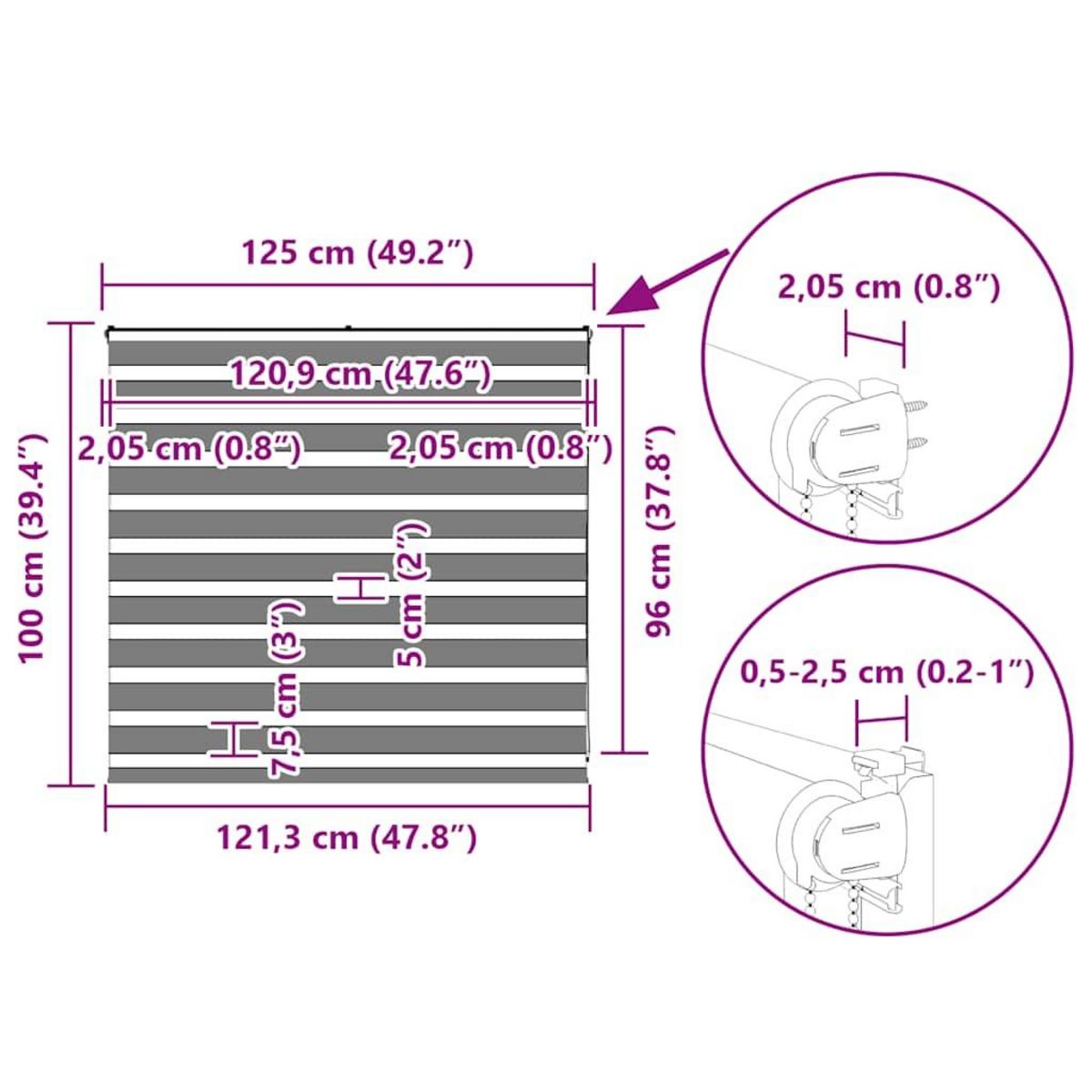 VIDAXL Store zebre gris fonce largeur du tissu 120,9 cm polyester