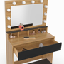 Voir la diapositive 5 : ID MARKET Coiffeuse ZELIA hêtre et noir miroir LED avec 4 niches, 1 tiroir et tabouret