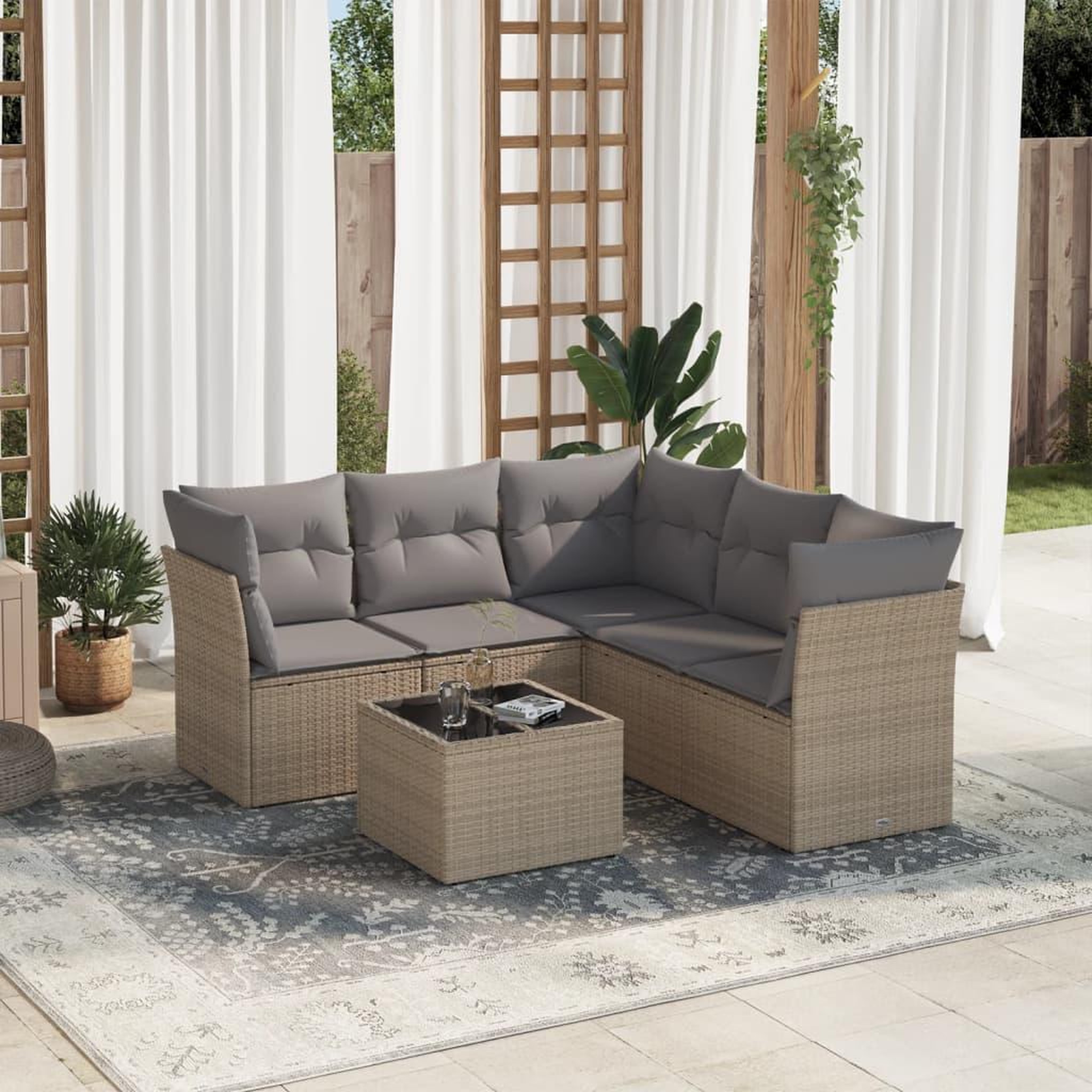 VIDAXL Salon de jardin avec coussins 6 pcs beige resine tressee