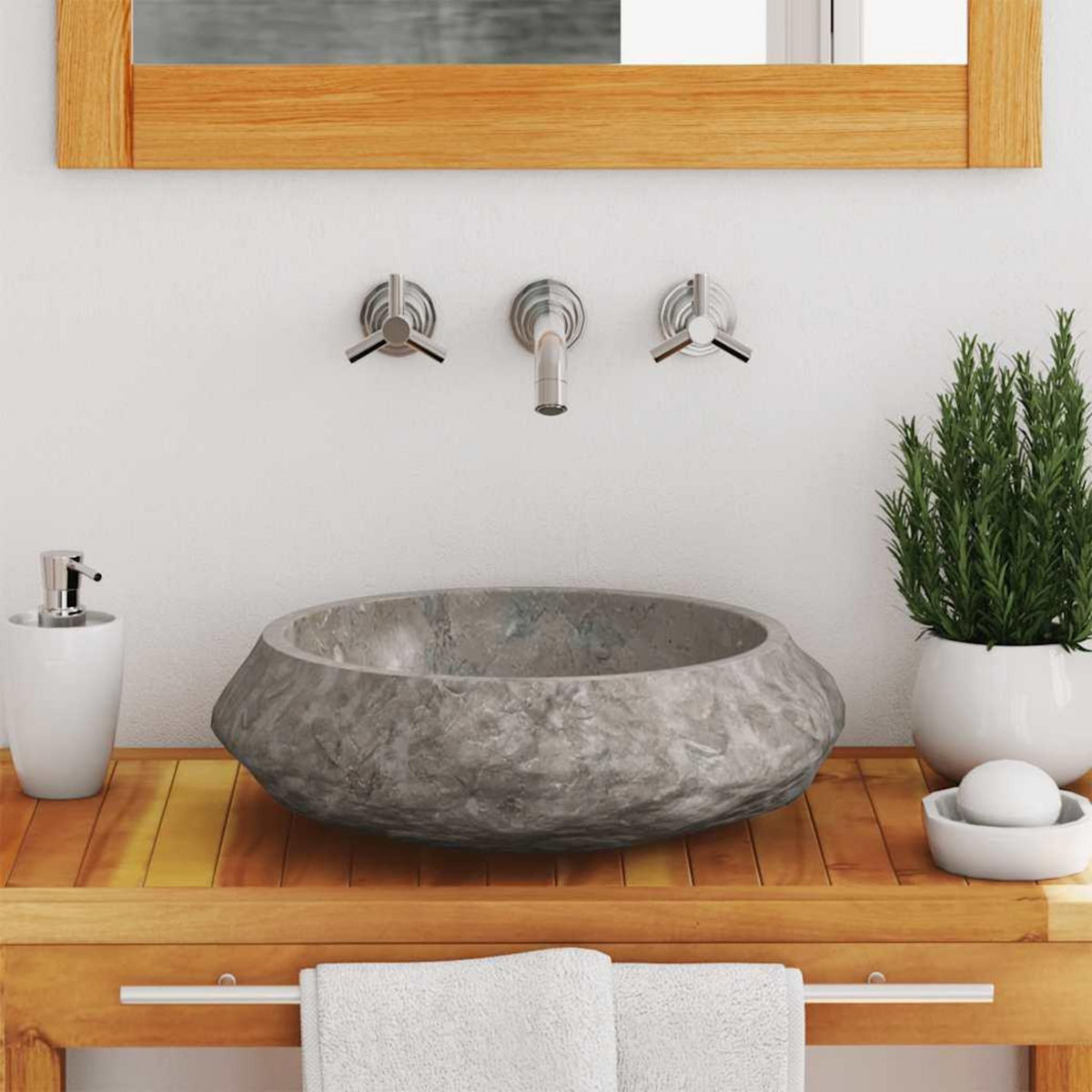 VIDAXL Lavabo Gris Ø40x12 cm Marbre