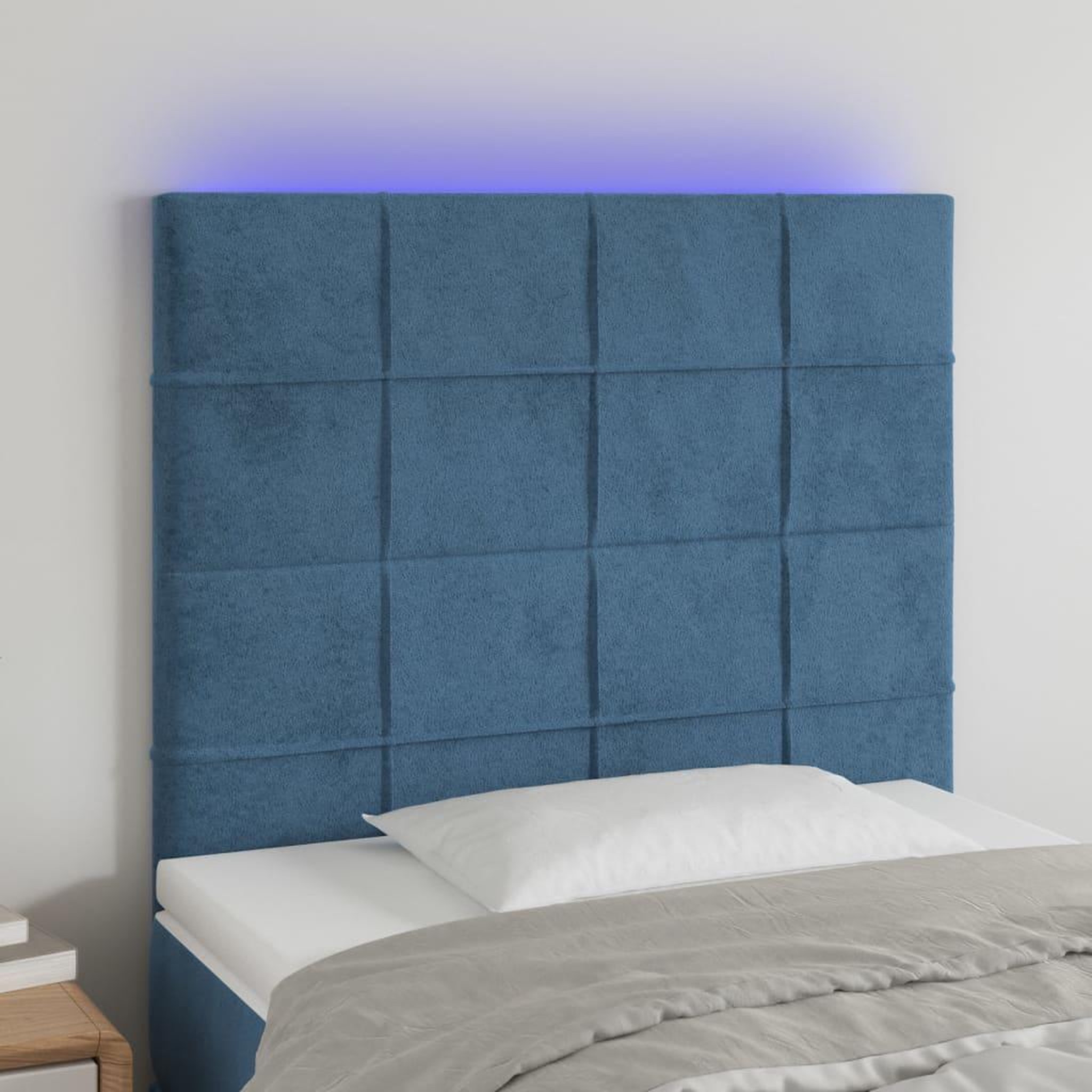 Voir la diapositive 1 : VIDAXL Tete de lit a LED Bleu fonce 100x5x118/128 cm Velours