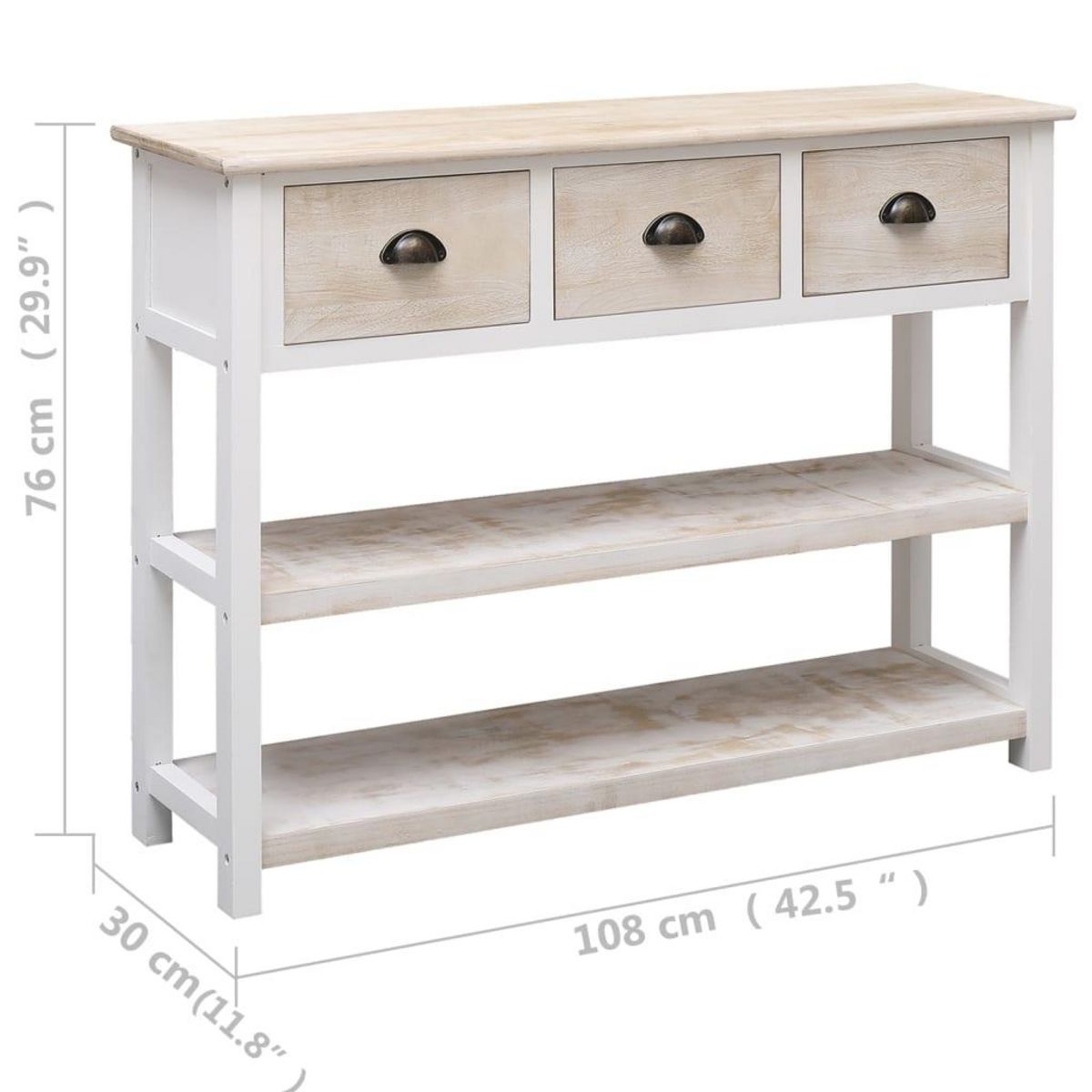 VIDAXL Buffet Blanc et marron 108x30x76 cm Bois de Paulownia massif