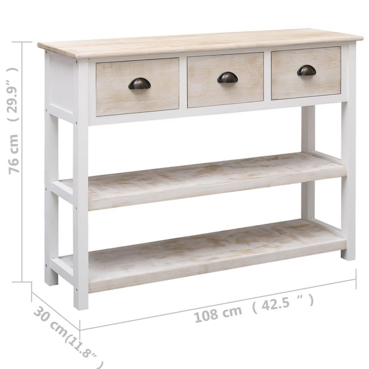 VIDAXL Buffet Blanc et marron 108x30x76 cm Bois de Paulownia massif