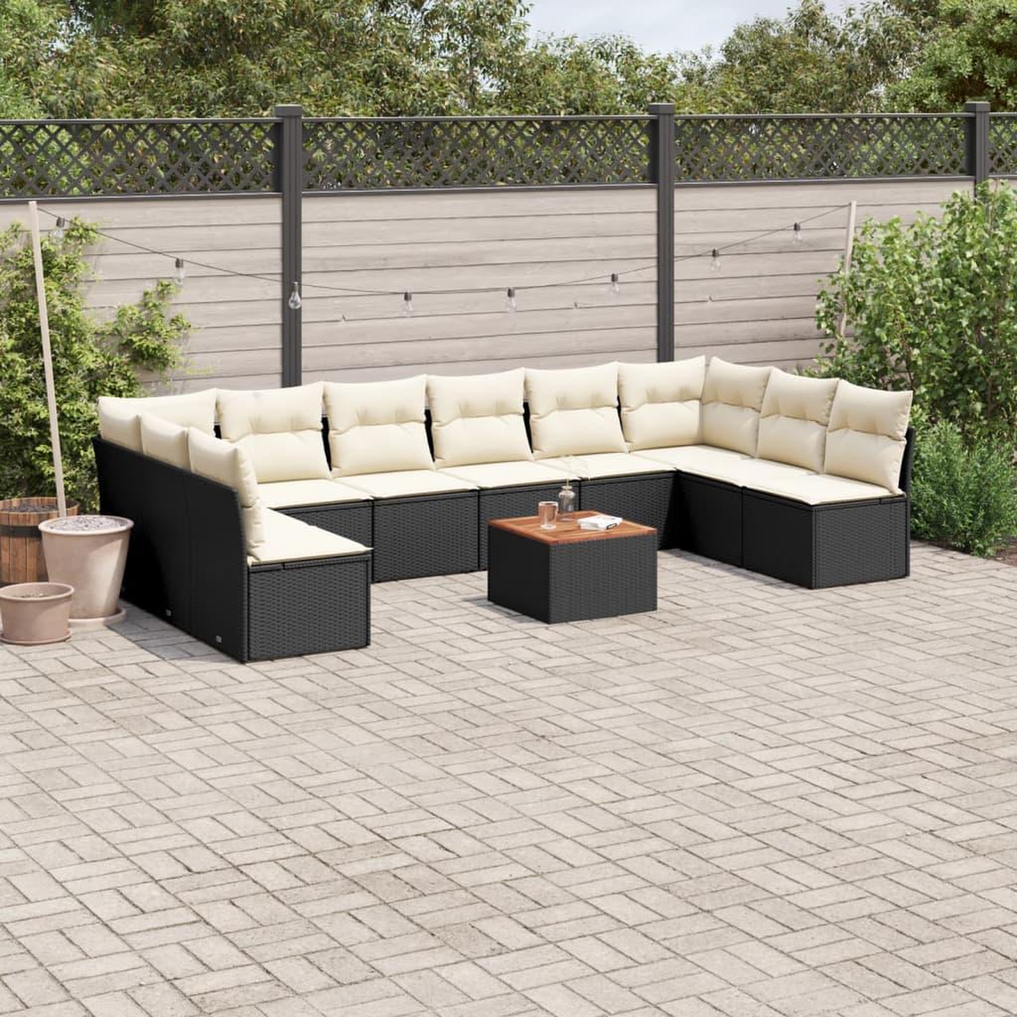 VIDAXL Salon de jardin 11 pcs avec coussins noir resine tressee