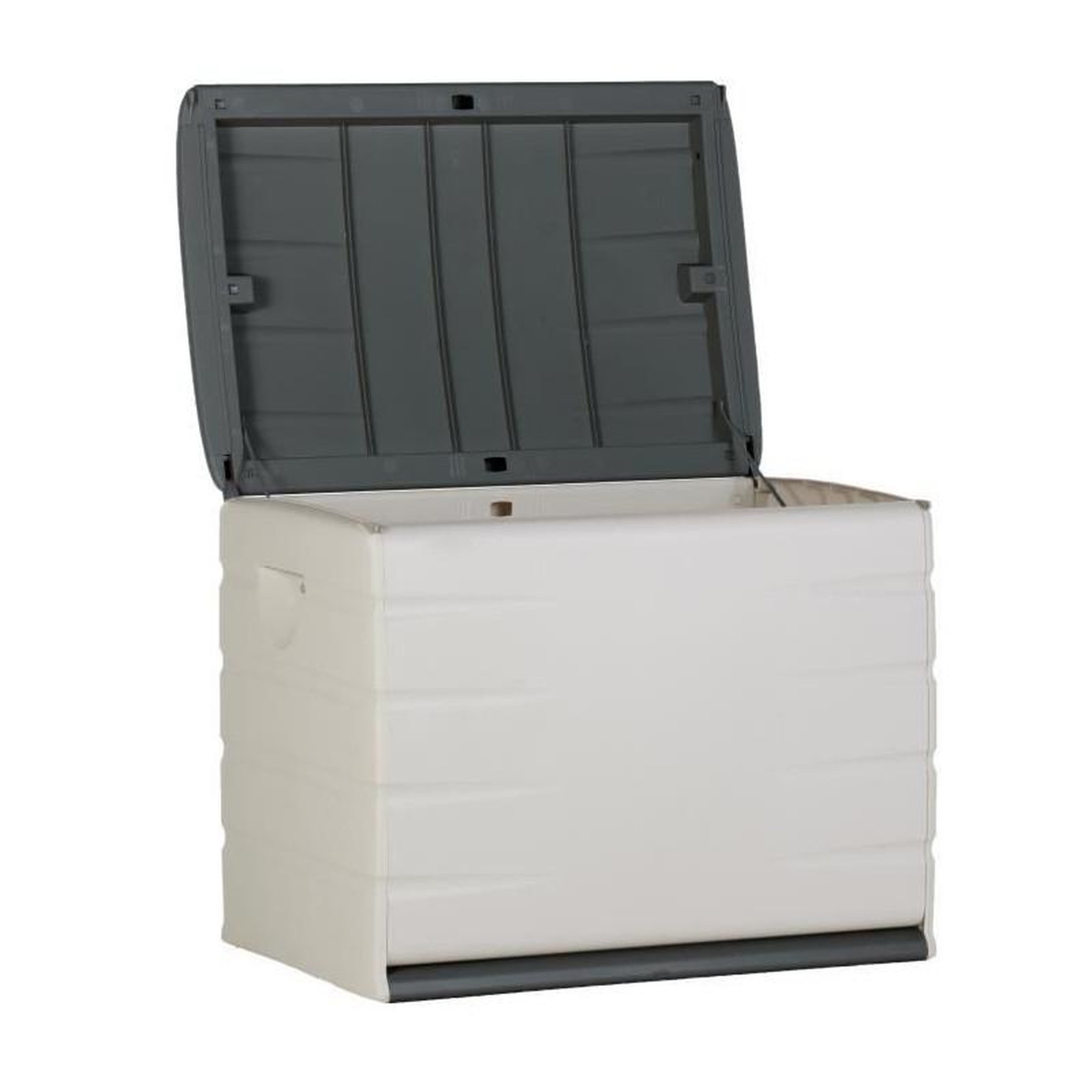 Voir la diapositive 2 : PLASTIKEN Coffre de rangement PLASTIKEN 260L - Intérieur/Extérieur Fonctionnel et Esthétique - Cadenassable avec Roulettes - 80 x 61 x