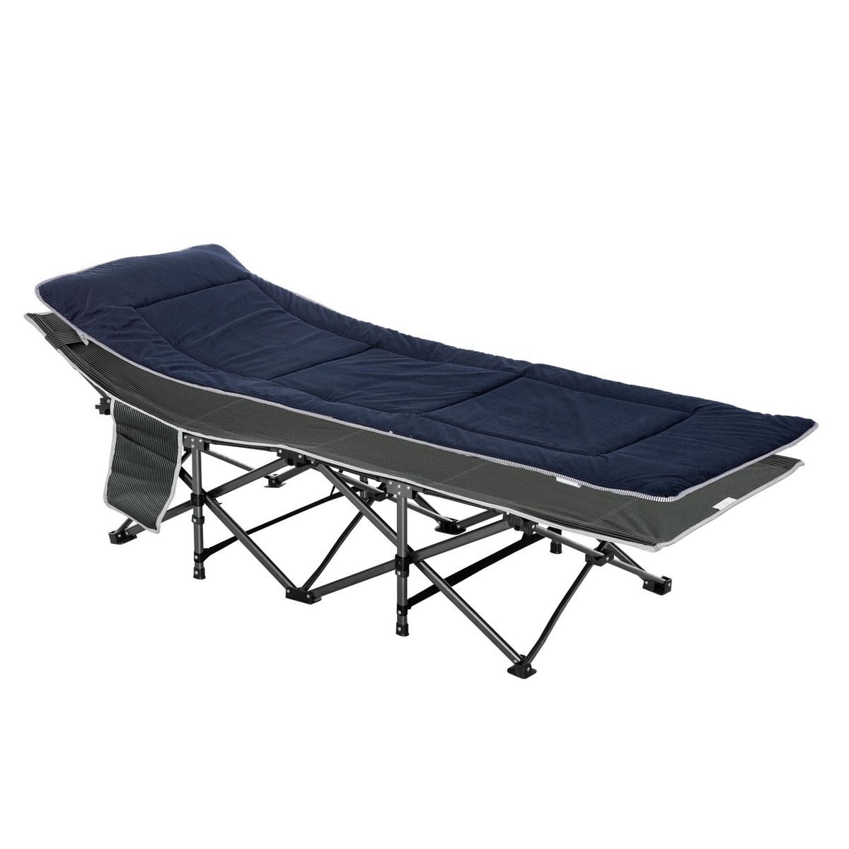 OUTSUNNY Lit de camp lit d'appoint pliable - pochette rangement, tétière, sac de transport, matelas inclus métal Oxford gris bleu