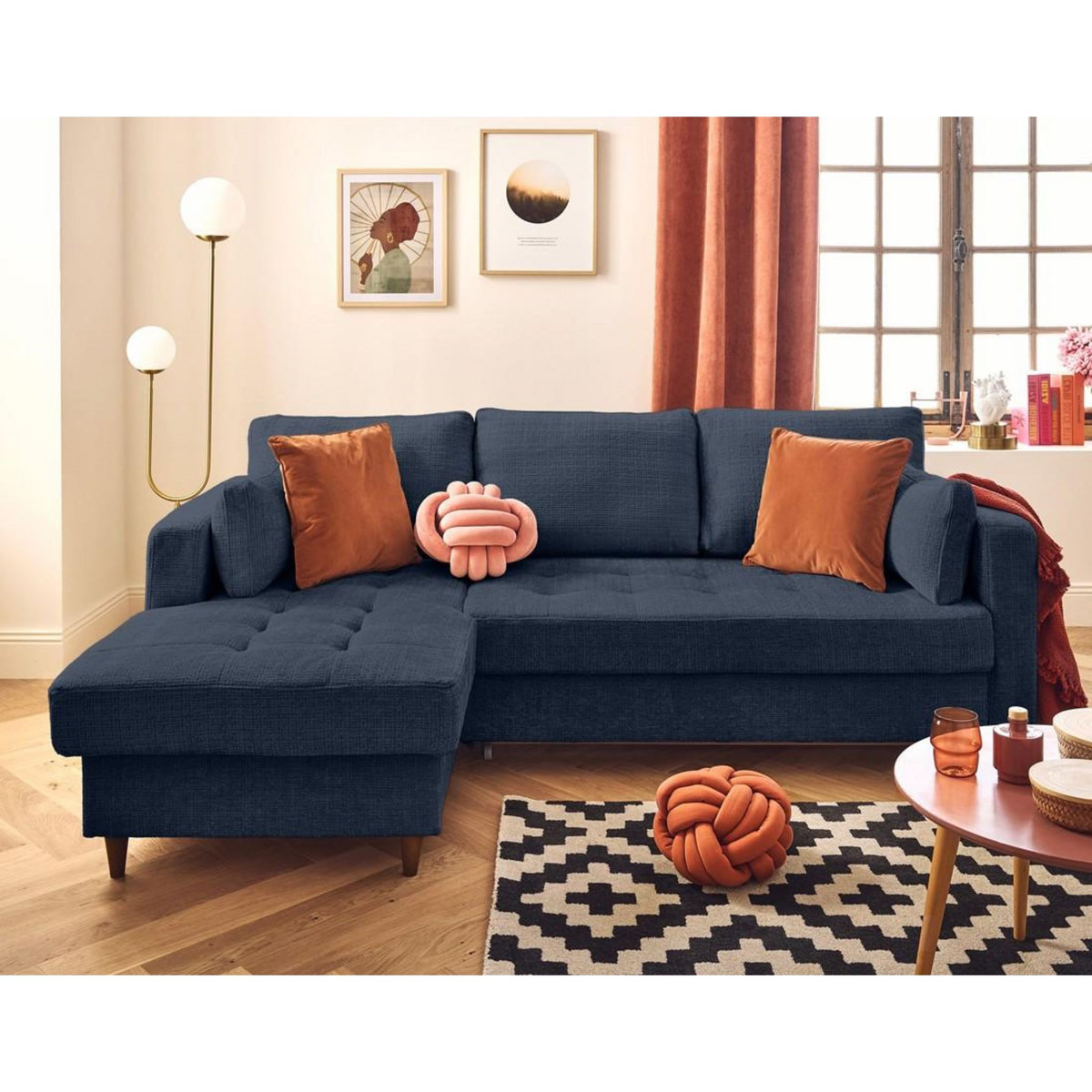 LISA DESIGN Anna - canapé d'angle gauche 4 places convertible avec coffre en velours texturé