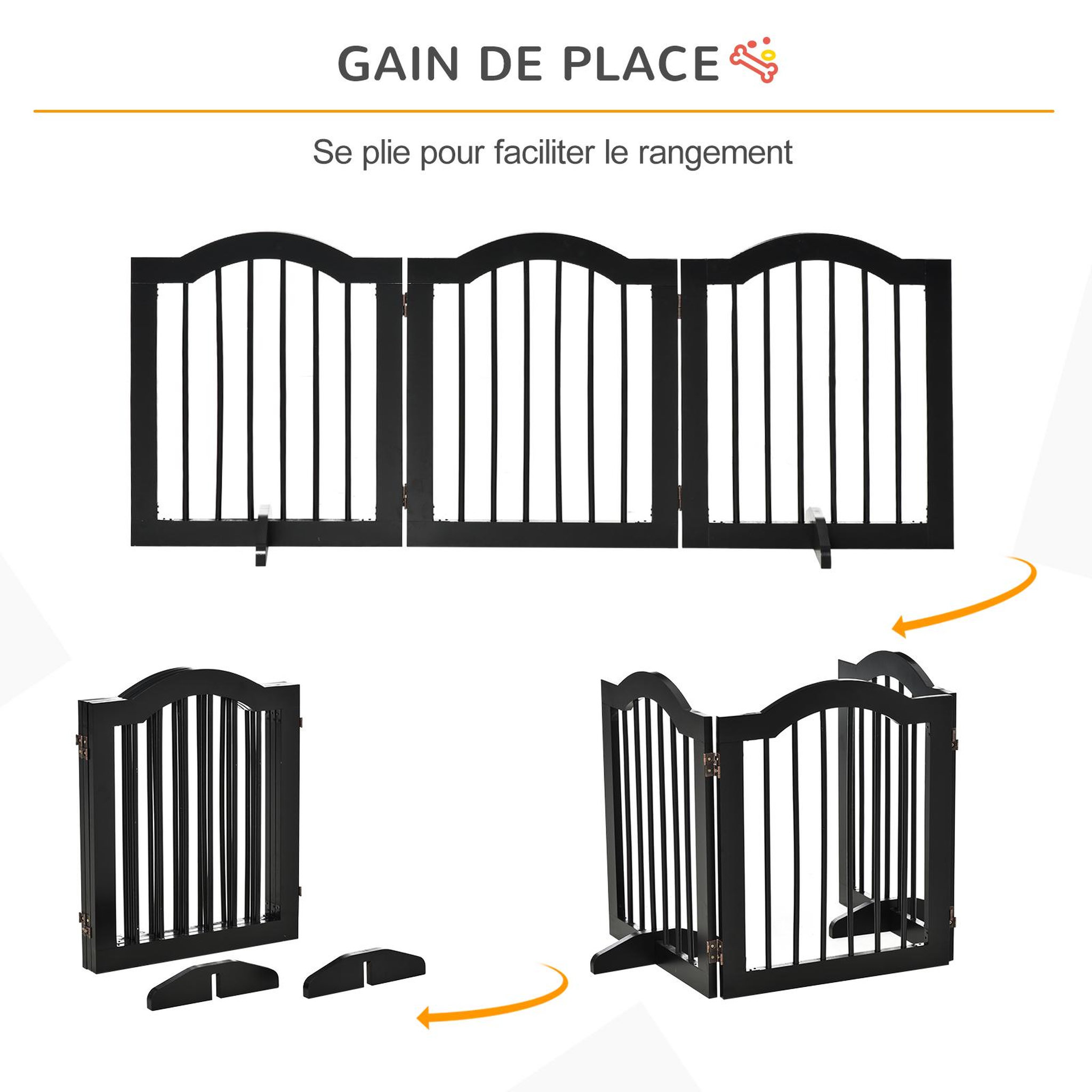 Voir la diapositive 6 : PAWHUT Barrière de sécurité barrière modulable pliable pour animaux de compagnie - piètement support - dim. 154,5l x 61h cm - mdf bois noir