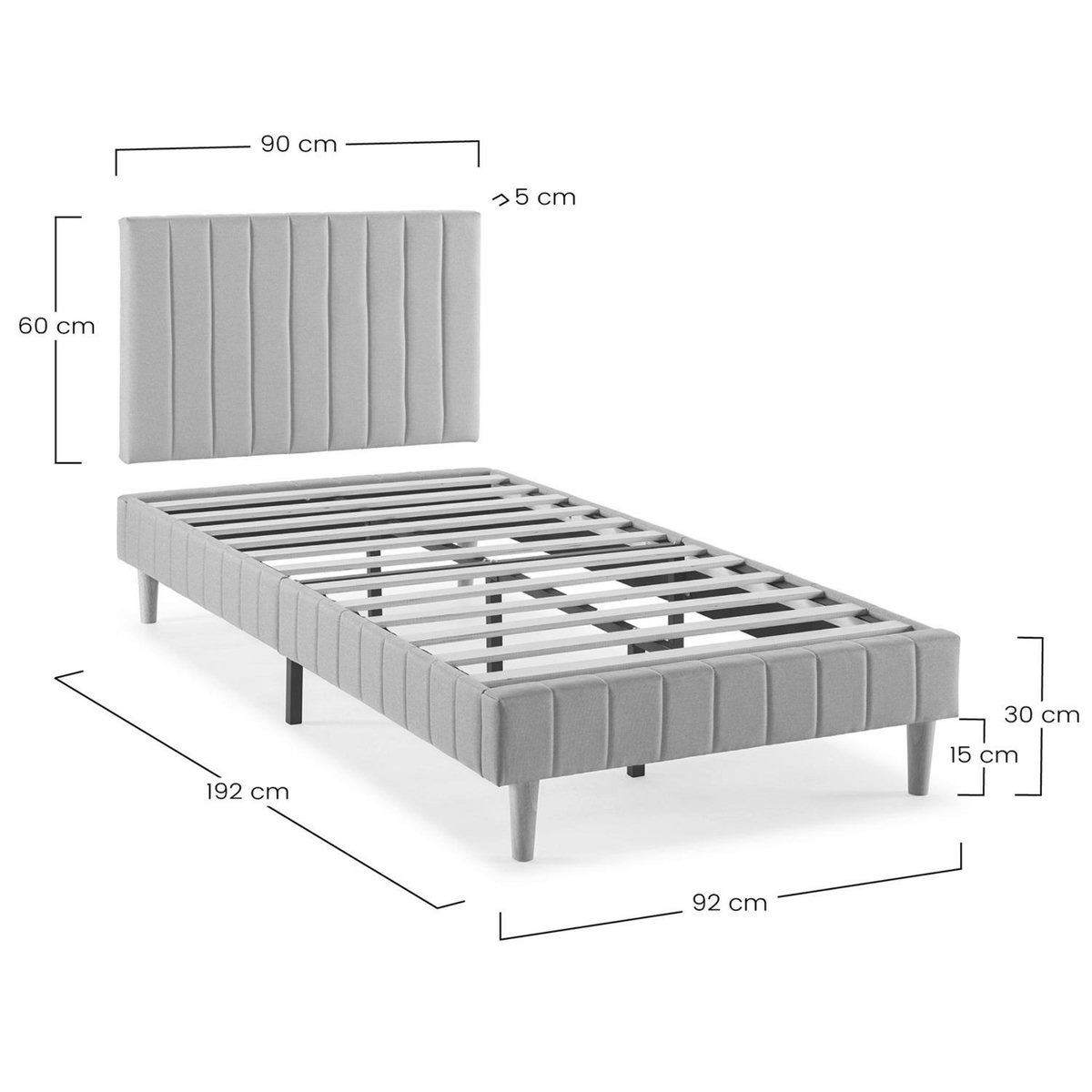VS VENTA-STOCK Sommier + tête de lit Eris 90x190 cm Gris clair