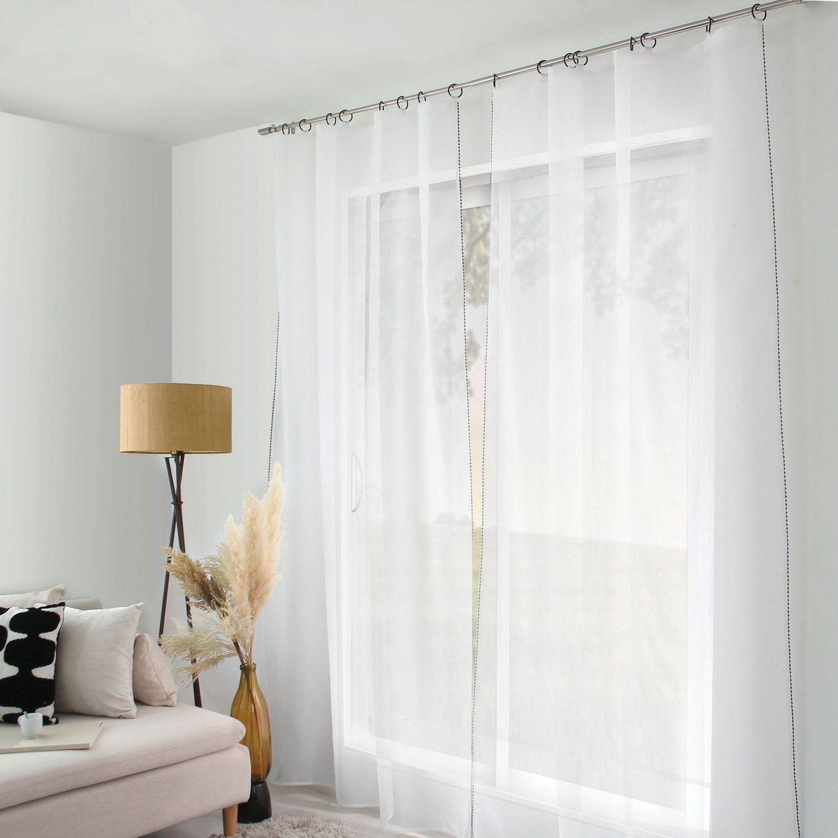 TOILINUX Voilage brodé avec anneaux noirs ANGELINA - 140 x 240 cm - Blanc