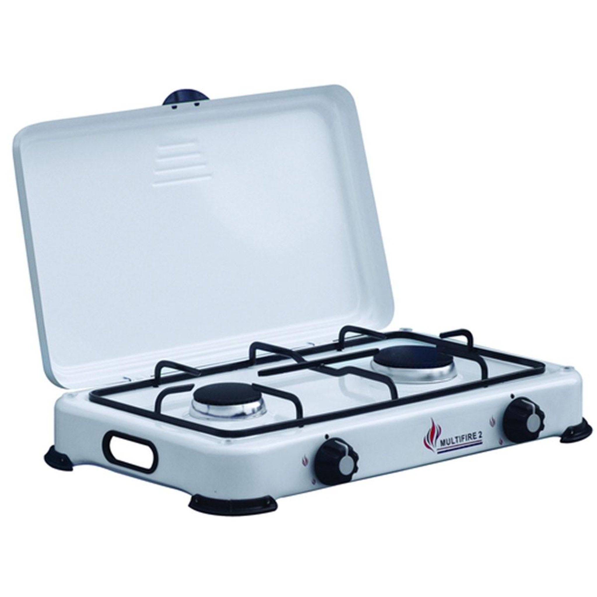 INTEC Réchaud à gaz 2 feux 3200W Brûleurs fonte amovibles Couvercle Plaque de cuisson Gaz Butane ou Propane GOLD