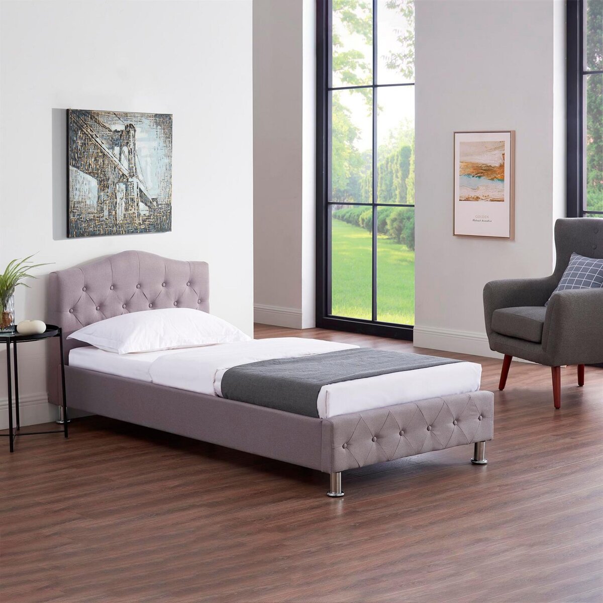 IDIMEX Lit simple BIARRITZ, 90 x 190 cm, capitonné avec sommier, revêtement en tissu