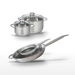 ELO Lot de 2 Poêles 24/32cm & 2 Faitouts 16/24cm Elo Relief Solution