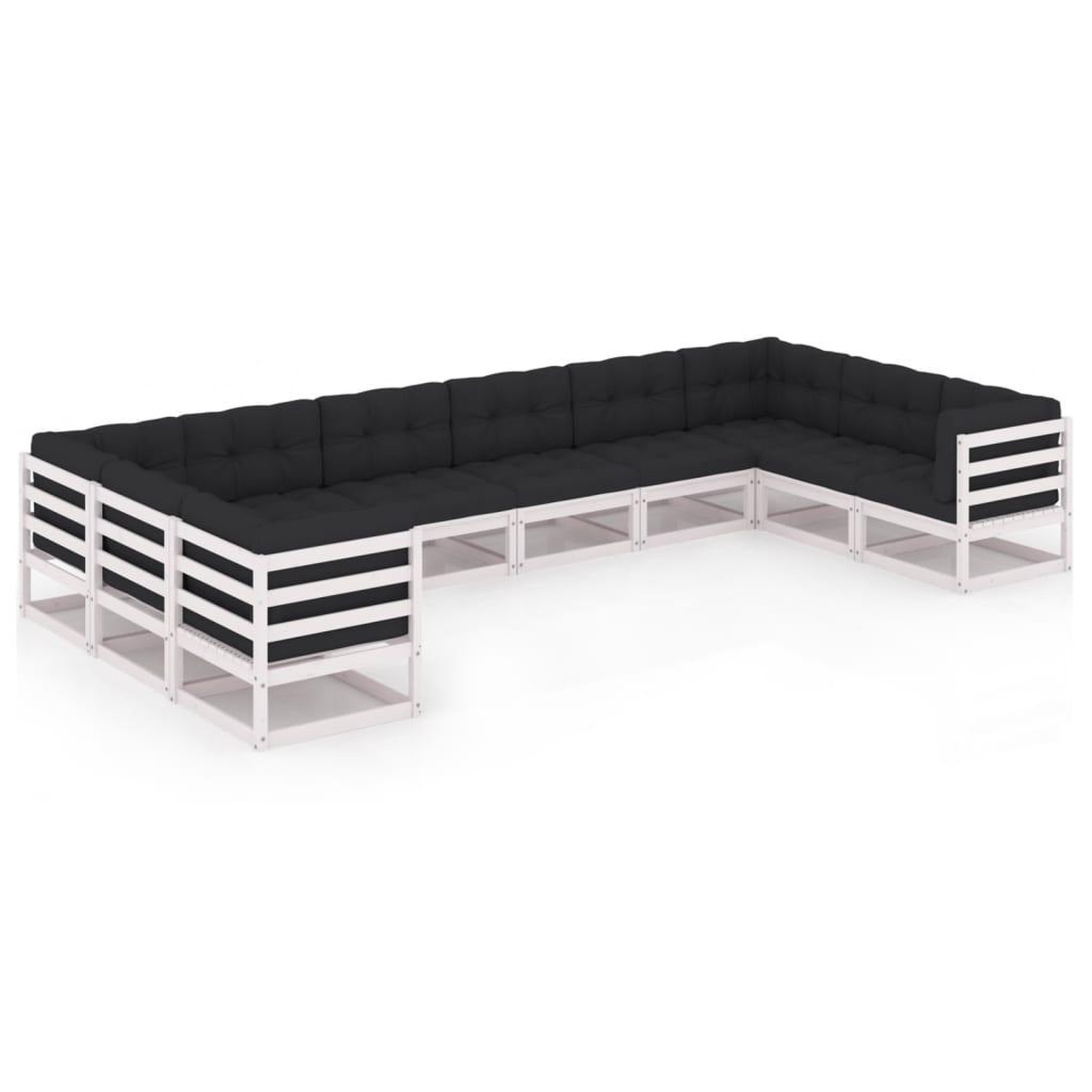 Voir la diapositive 2 : VIDAXL Salon de jardin 10 pcs avec coussins Blanc Bois de pin massif