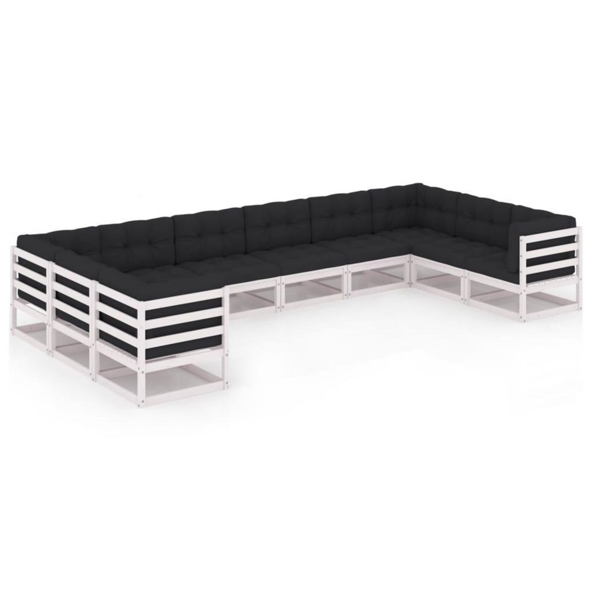 VIDAXL Salon de jardin 10 pcs avec coussins Blanc Bois de pin massif