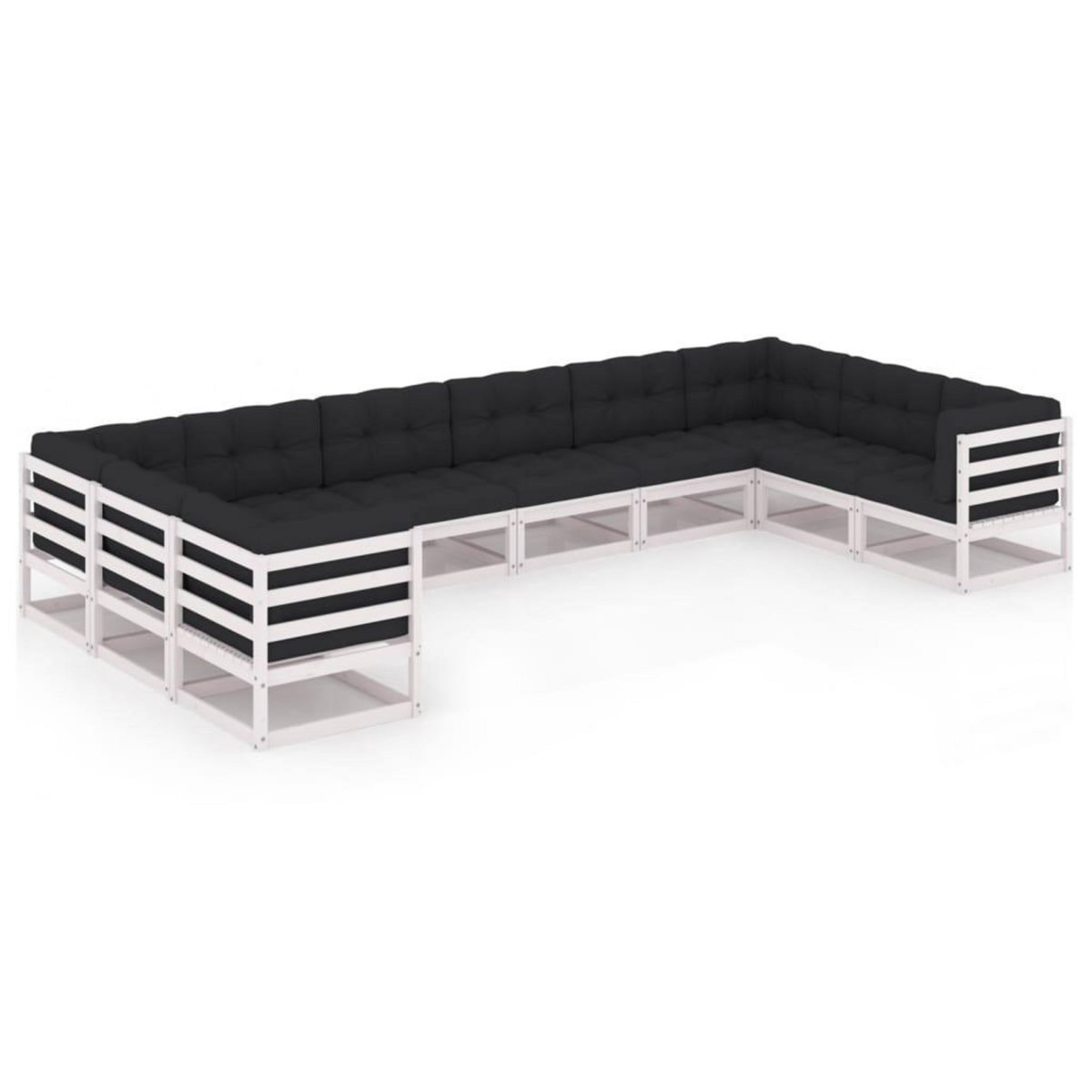 VIDAXL Salon de jardin 10 pcs avec coussins Blanc Bois de pin massif