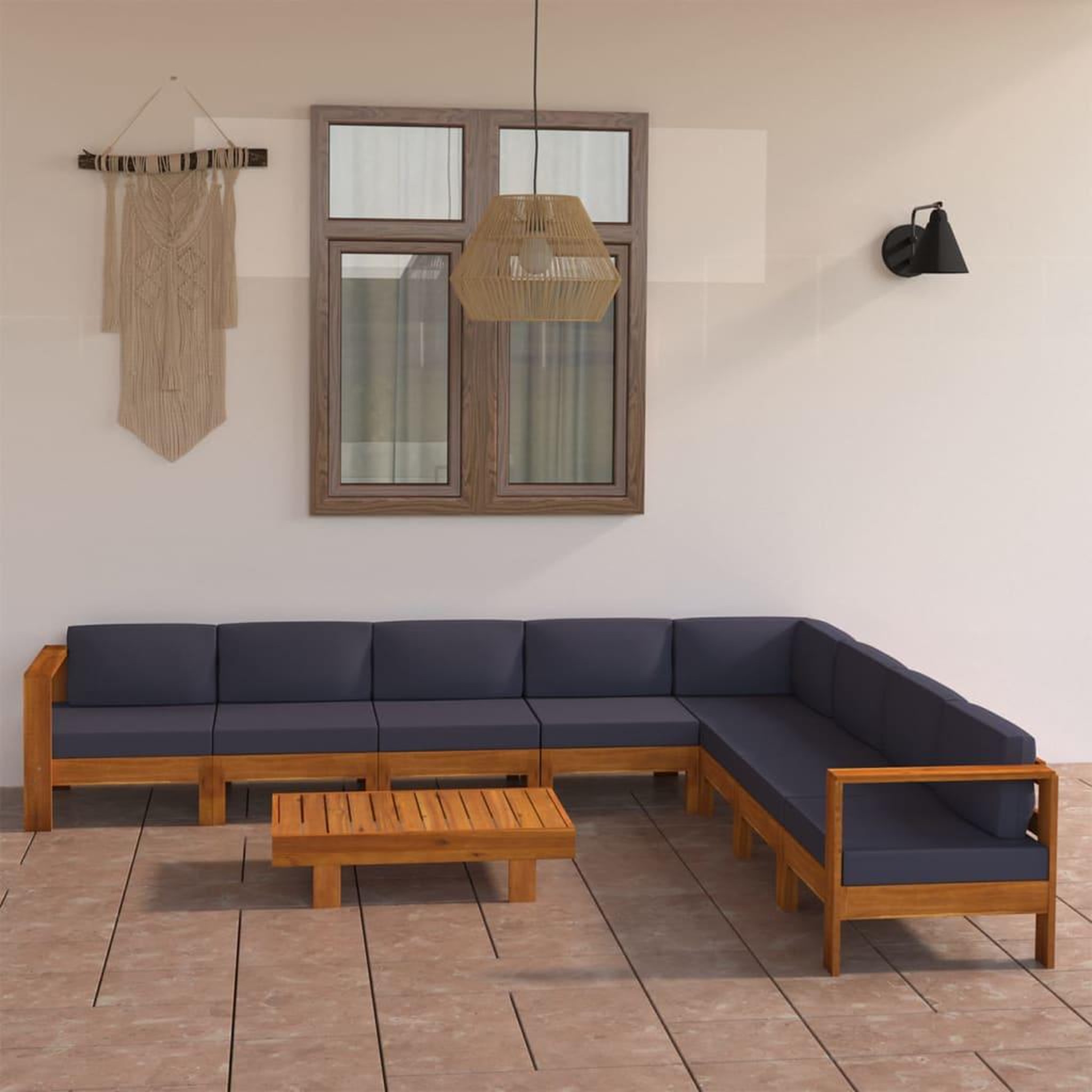 Voir la diapositive 1 : VIDAXL Salon de jardin 9 pcs avec coussins gris fonce Bois d'acacia