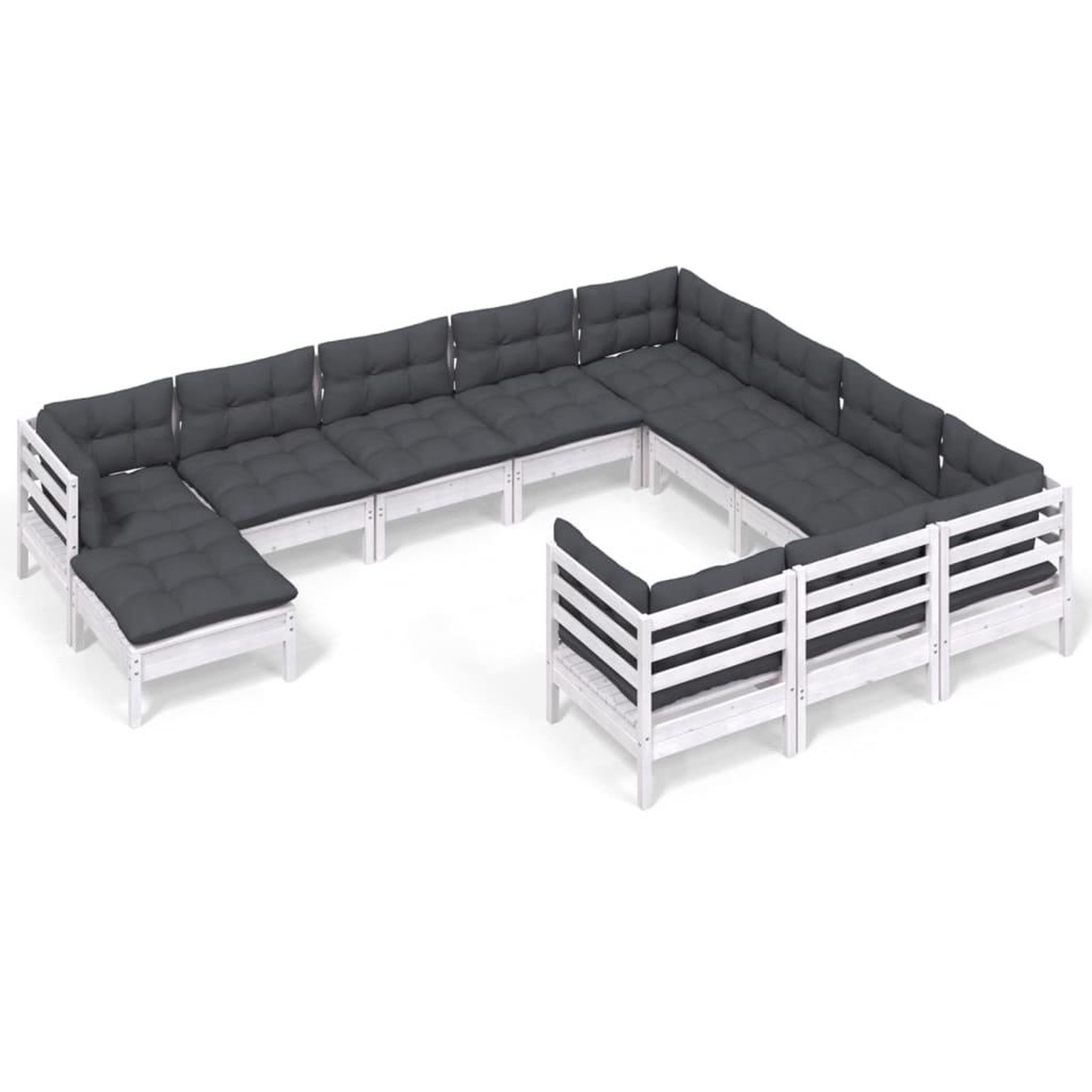 Voir la diapositive 2 : VIDAXL Salon de jardin 11 pcs avec coussins blanc bois de pin