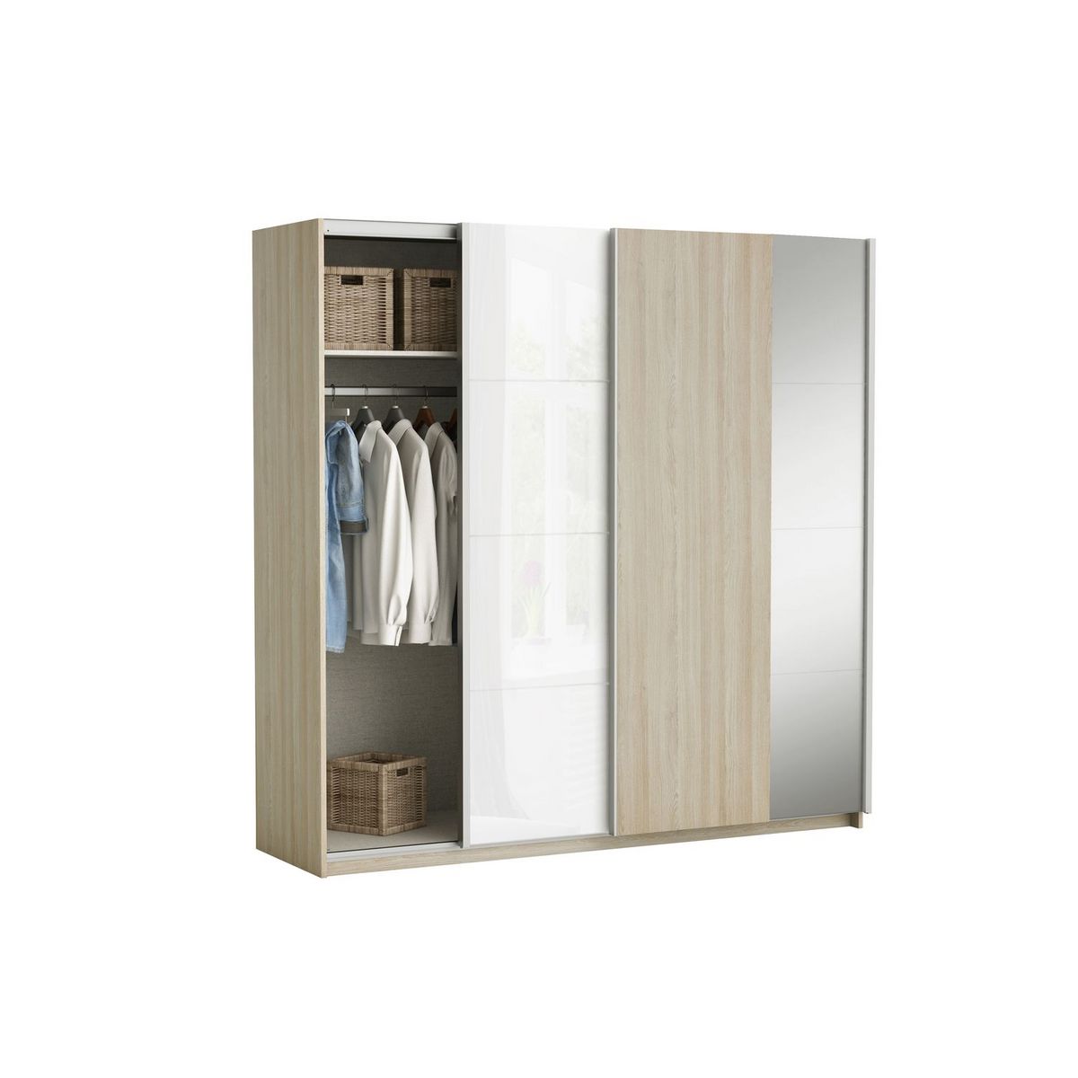 Armoire 2 portes coulissantes avec 1 miroir L203 ELIA