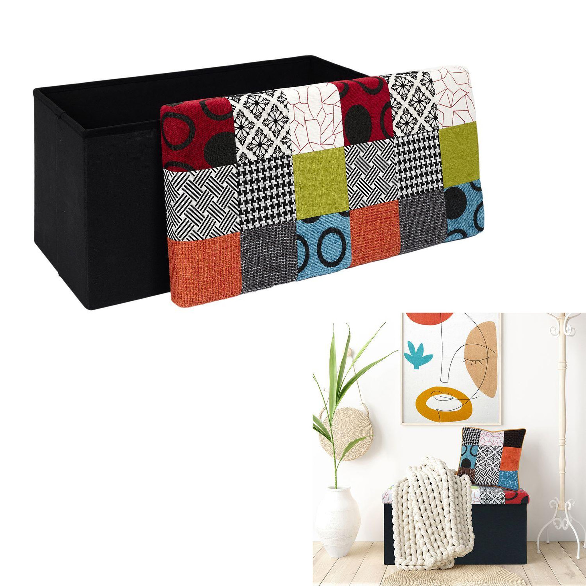 Voir la diapositive 3 : The Home Deco Factory Coffre de rangement pliablepatchwork - multicolor