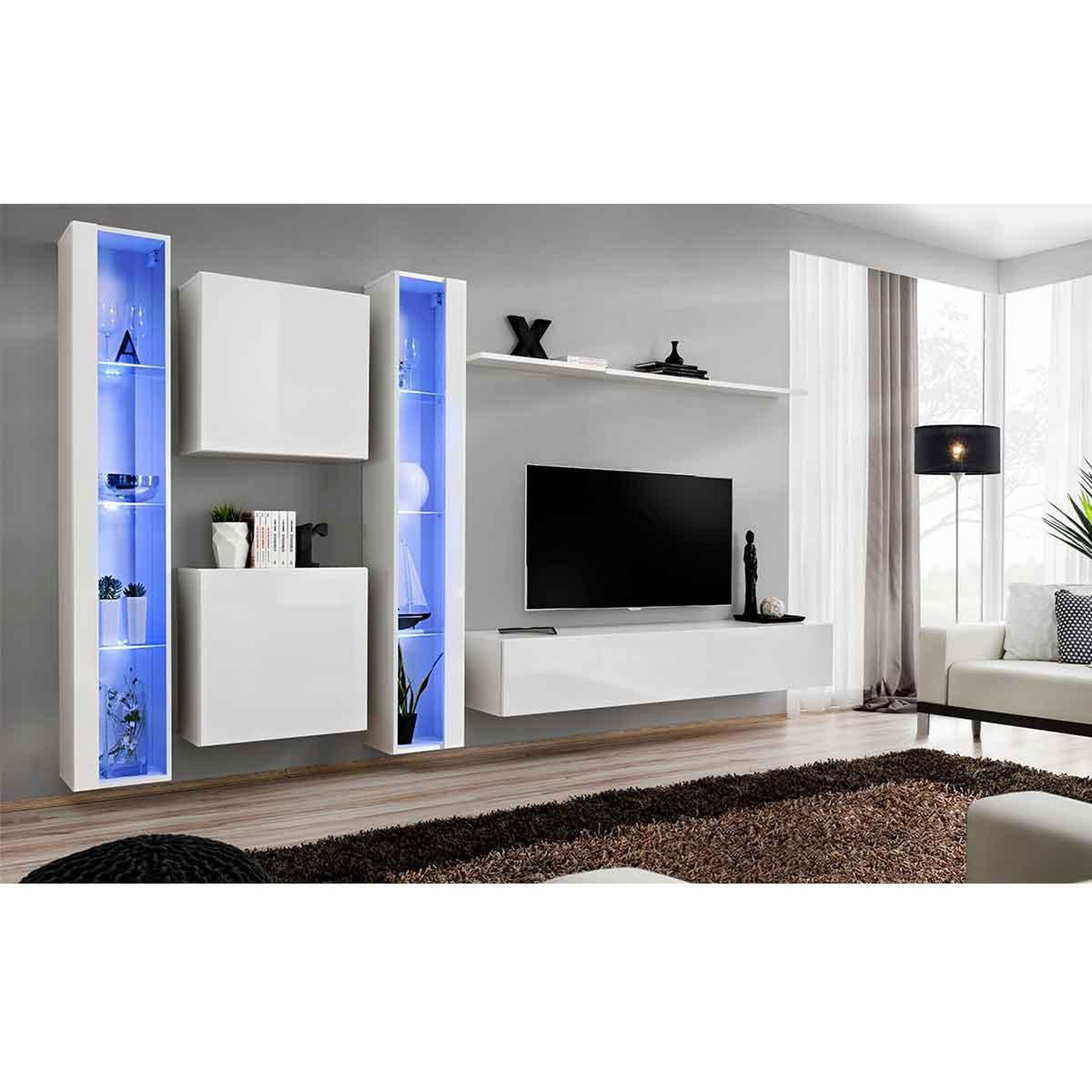 Voir la diapositive 2 : Paris Prix Meuble tv mural design  switch xvi  330cm blanc