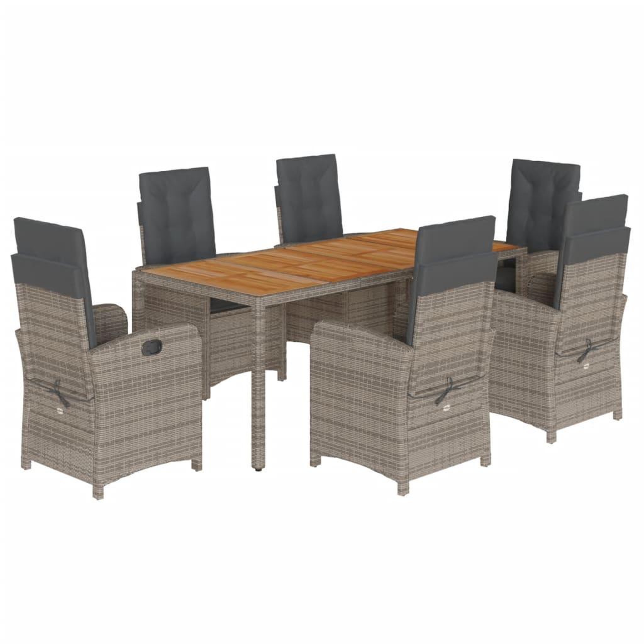 Voir la diapositive 2 : VIDAXL Ensemble a manger de jardin et coussins 7 pcs gris rotin