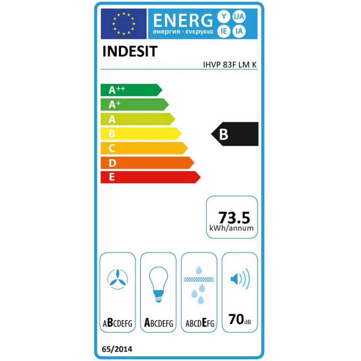 Indesit Hotte décorative inclinée 80cm 647m3/h verre/noir - ihvp83flmk