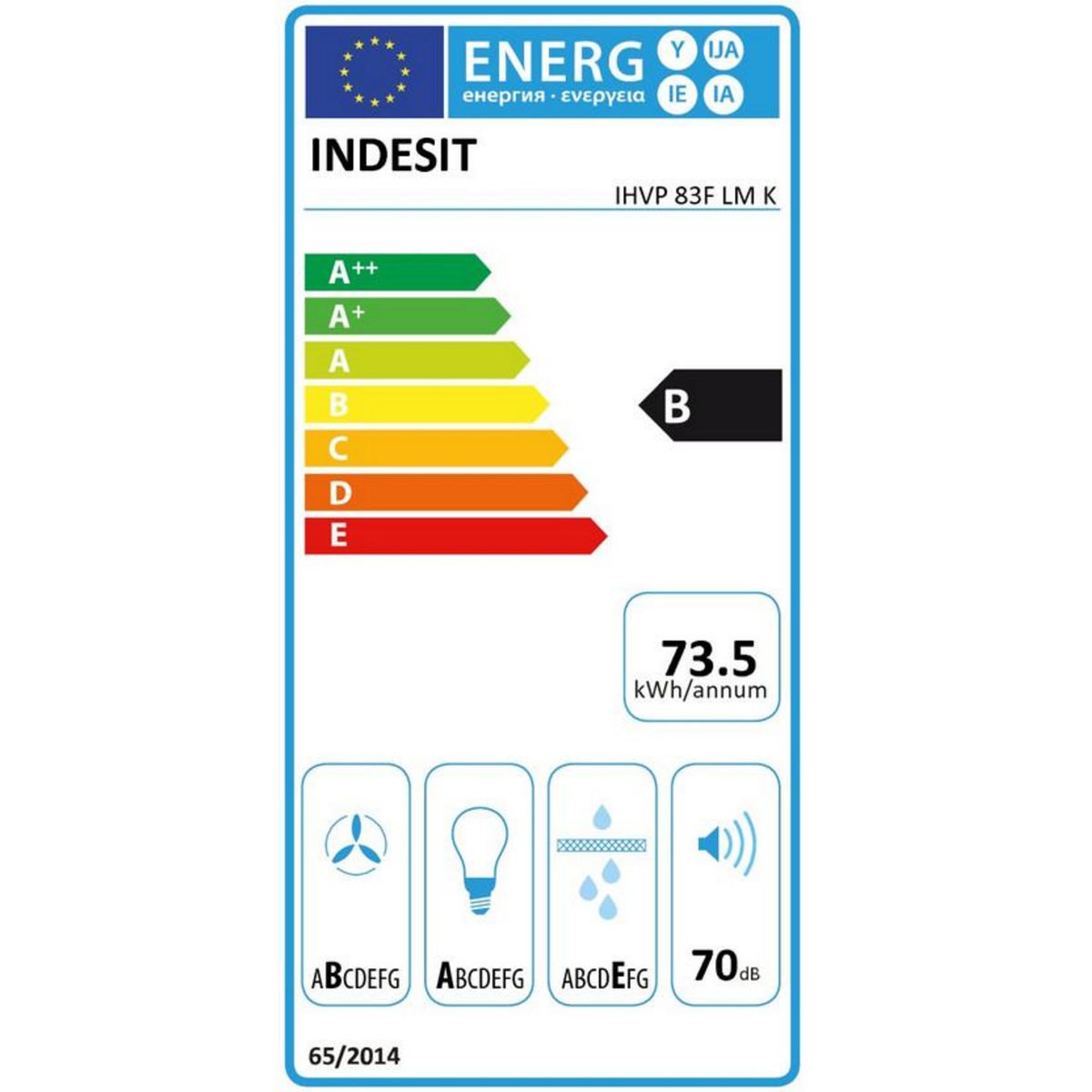 Indesit Hotte décorative inclinée 80cm 647m3/h verre/noir - ihvp83flmk