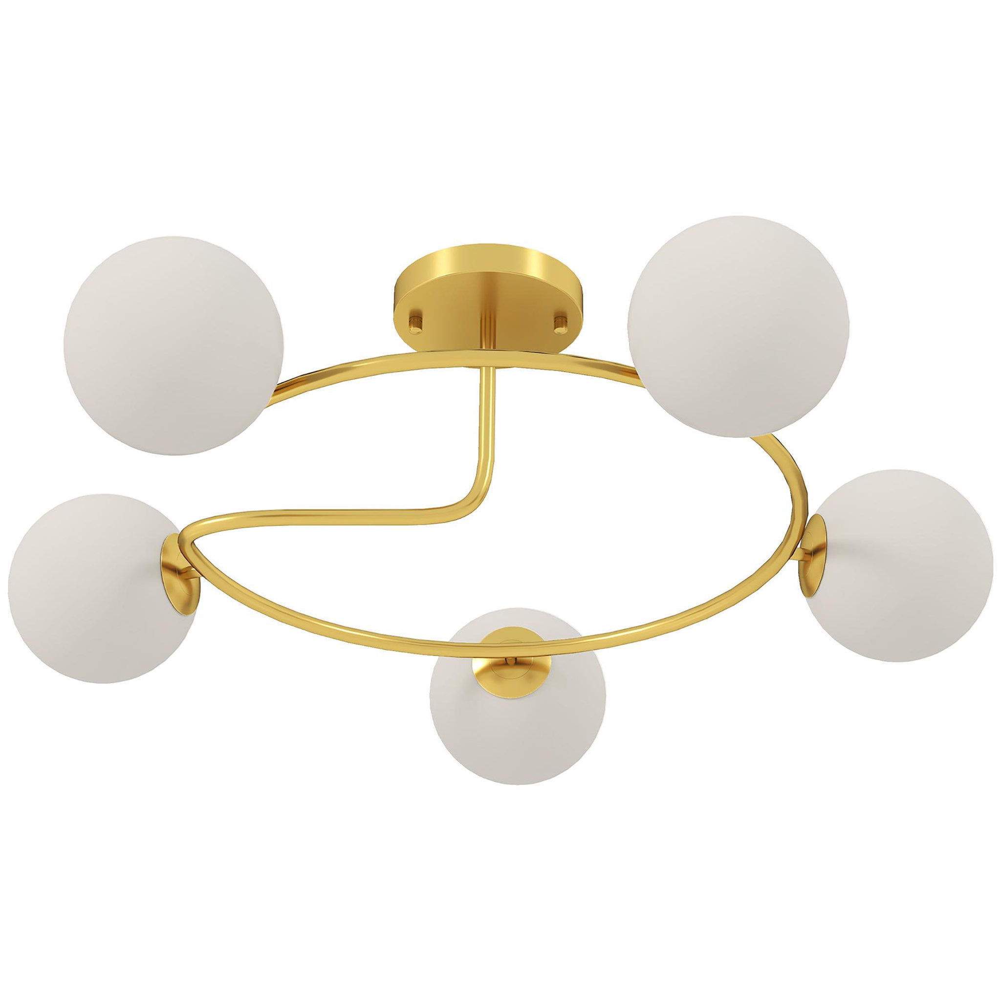 HOMCOM Plafonnier design néo-rétro 5 globes verre blanc opaque max. 20W métal doré