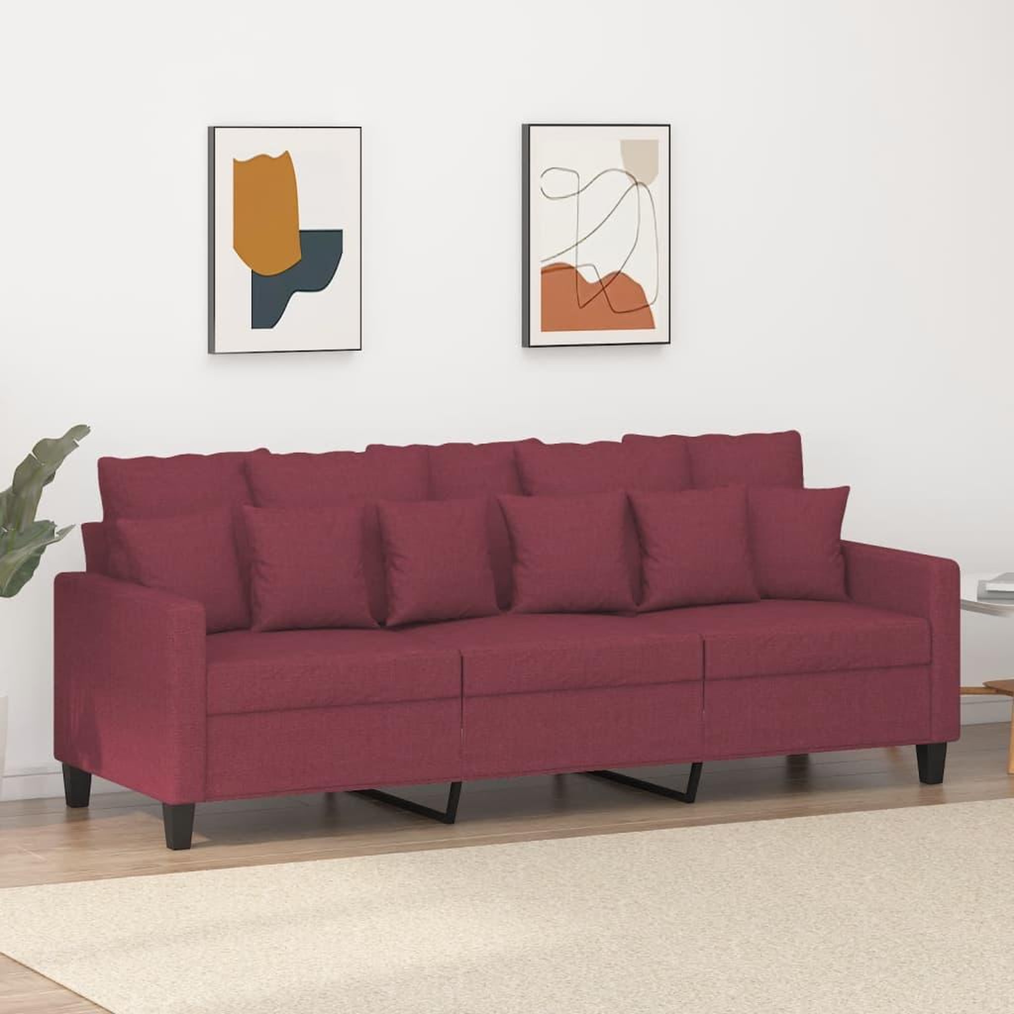 VIDAXL Canape a 3 places Rouge bordeaux 180 cm Tissu