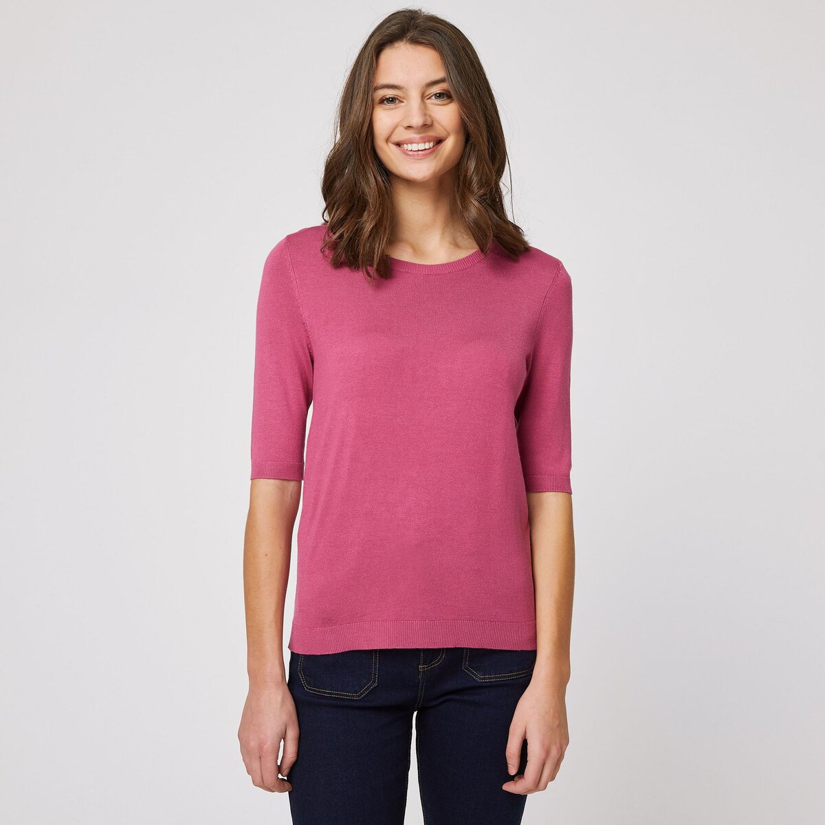 IN EXTENSO Pull col rond manches 3/4 rose femme