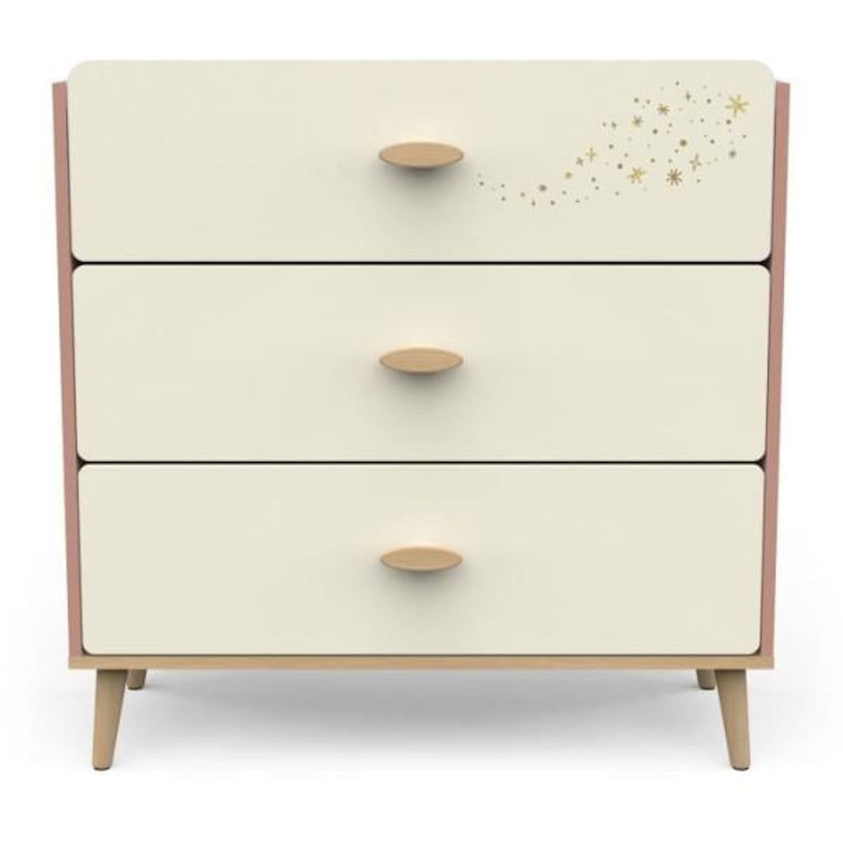 Demeyere Commode SUZIE - 3 tiroirs - Couleur Chene et Abricot - L86,9 x P39,6 x H88,5 cm - DEMEYERE