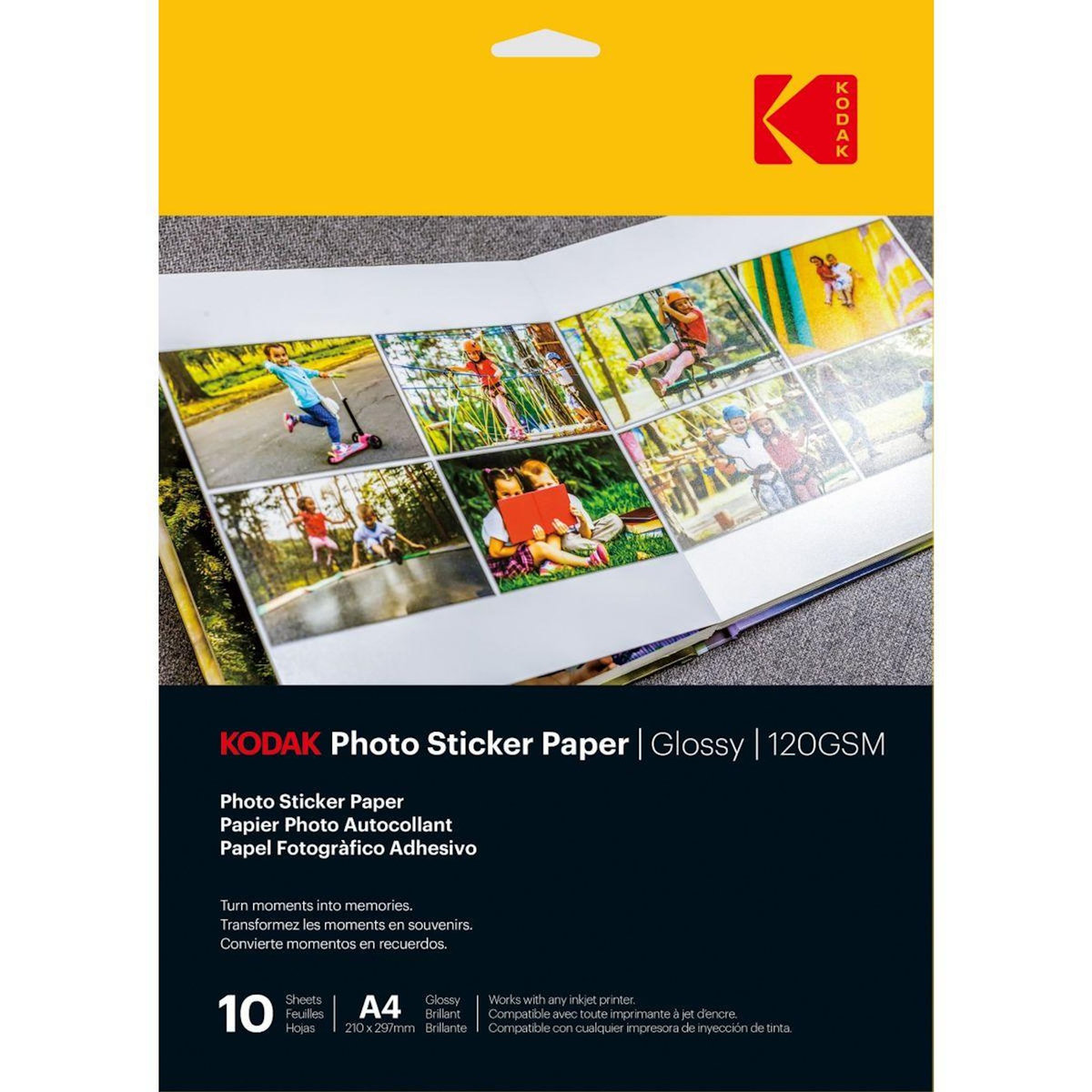 Kodak Papier photo instantané 10 feuilles autocollante A4 brillante 12